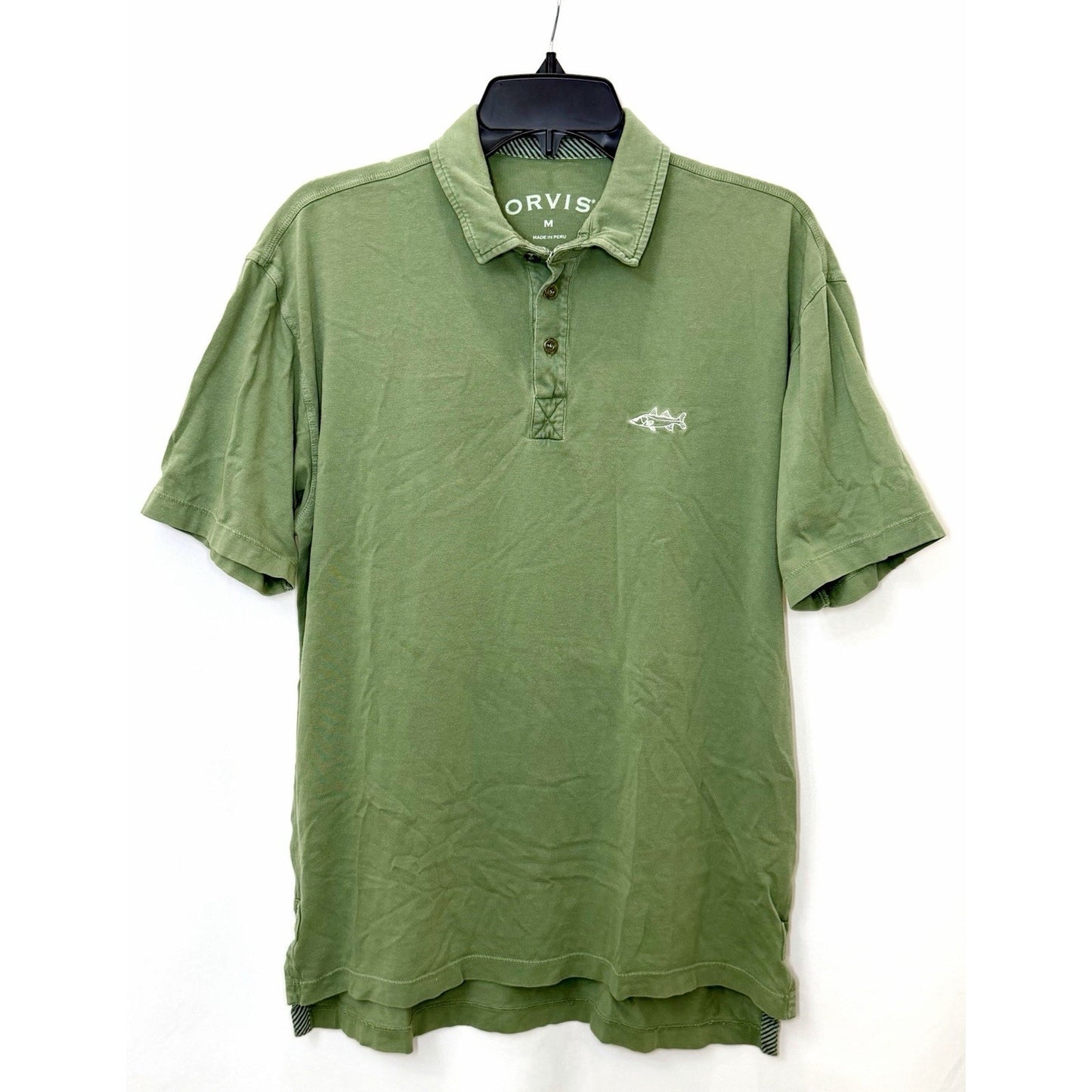 ORVIS Signature Polo Shirt Mens M Green Snook Fish Embroidered Pima Cotton EC