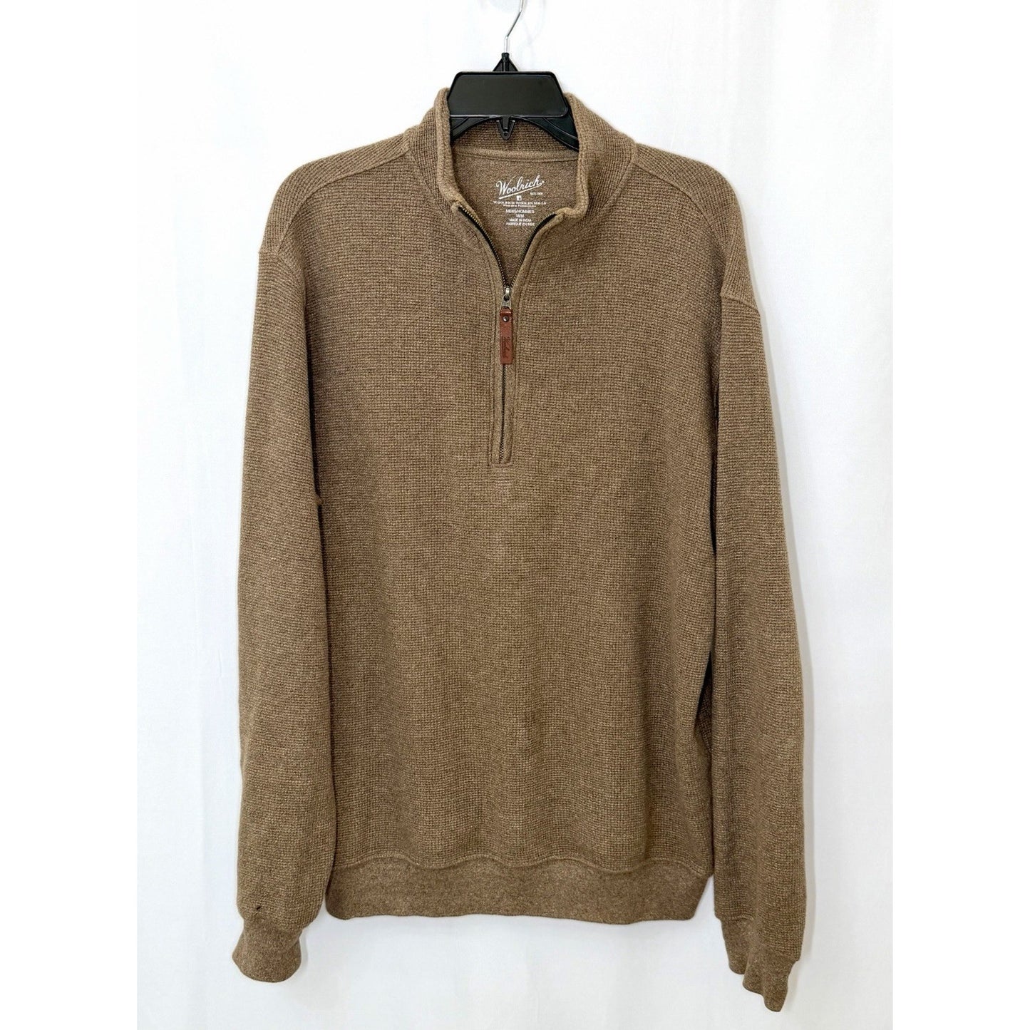 Woolrich Mens Medium Brown Lambswool Blend Quarter Zip Sweater Pullover