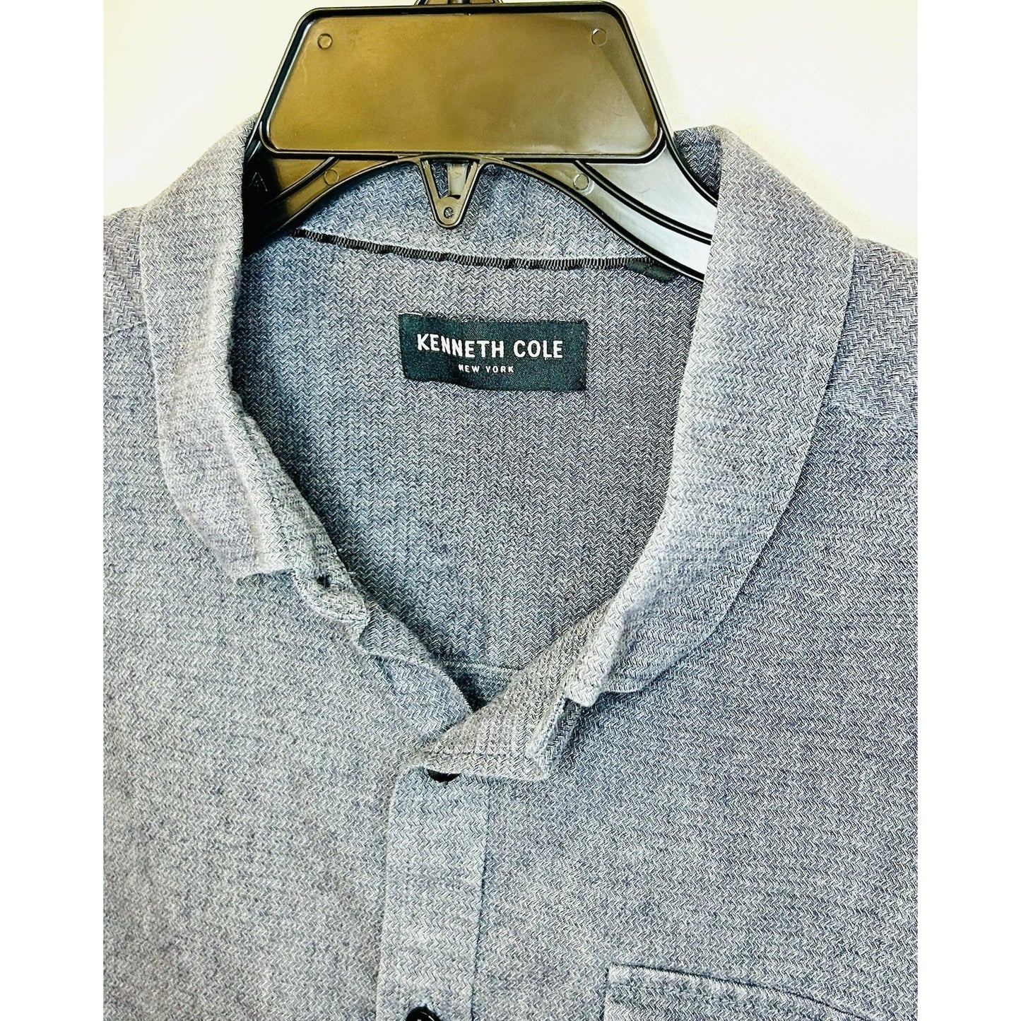 Kenneth Cole New York Men's Large Embroidered Button Up Shirt Gray Cotton