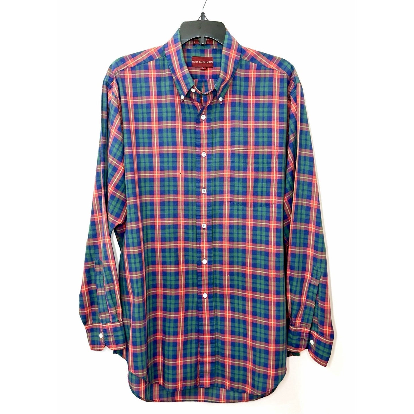 Vintage 90s Chaps Ralph Lauren Shirt Mens Large Red Green Plaid Button Down