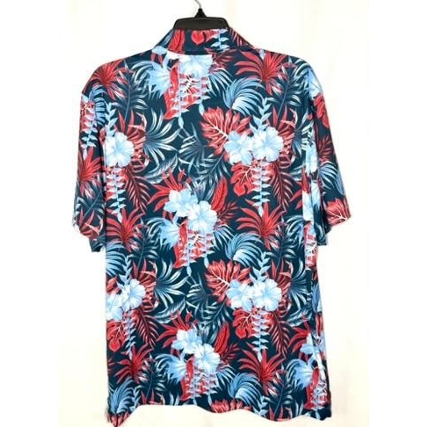 Walter Hagen 11 Golf Polo Shirt Mens Medium Blue Red Floral Tropical Hibiscus