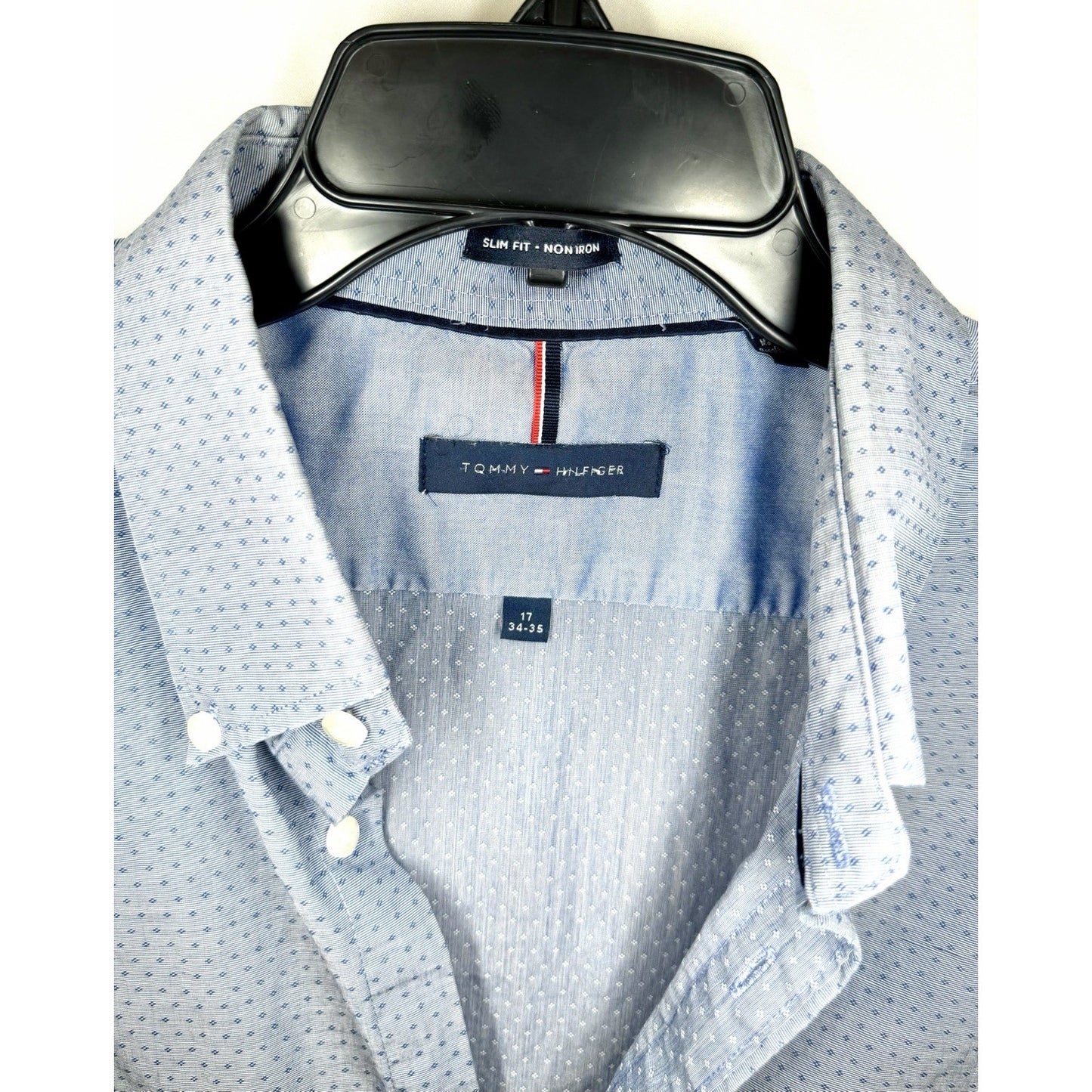 Men's Tommy Hilfiger Button Down Shirt size 17 Slim Fit 32/33 Long Sleeve Blue