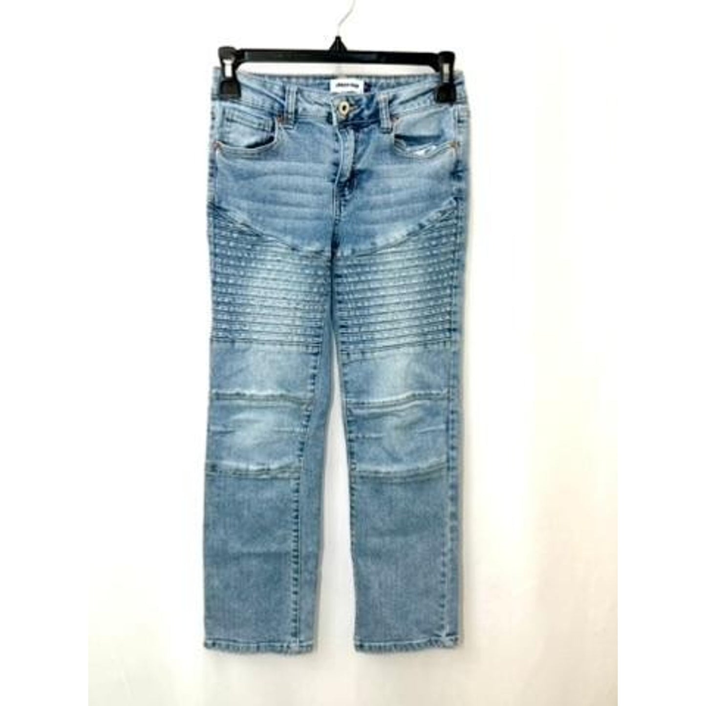Urban Rise YMI Boys Moto Jeans Size 8 Light Wash Blue Denim Ribbed Moto Detail
