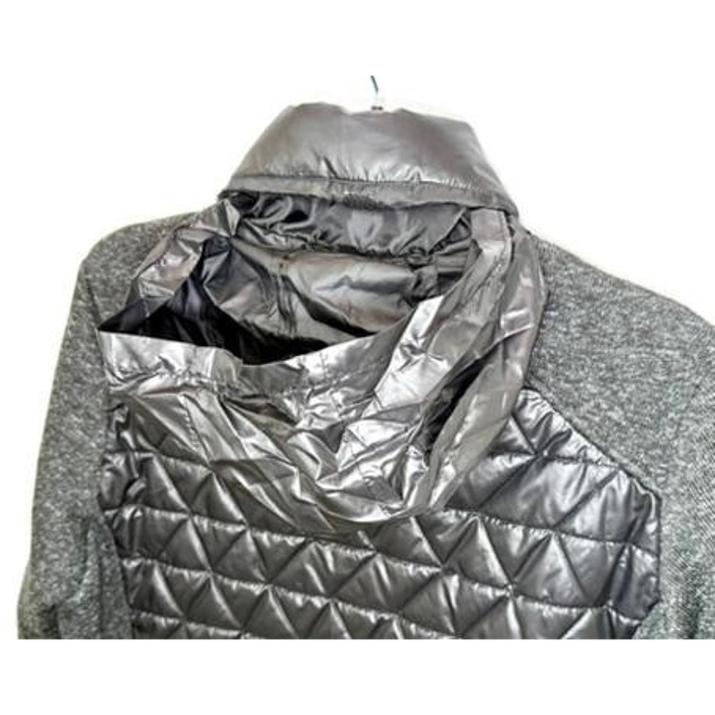 Gerry Womens Quilted Hybrid Jacket Large Black Gray Full Zip Hooded Fleece