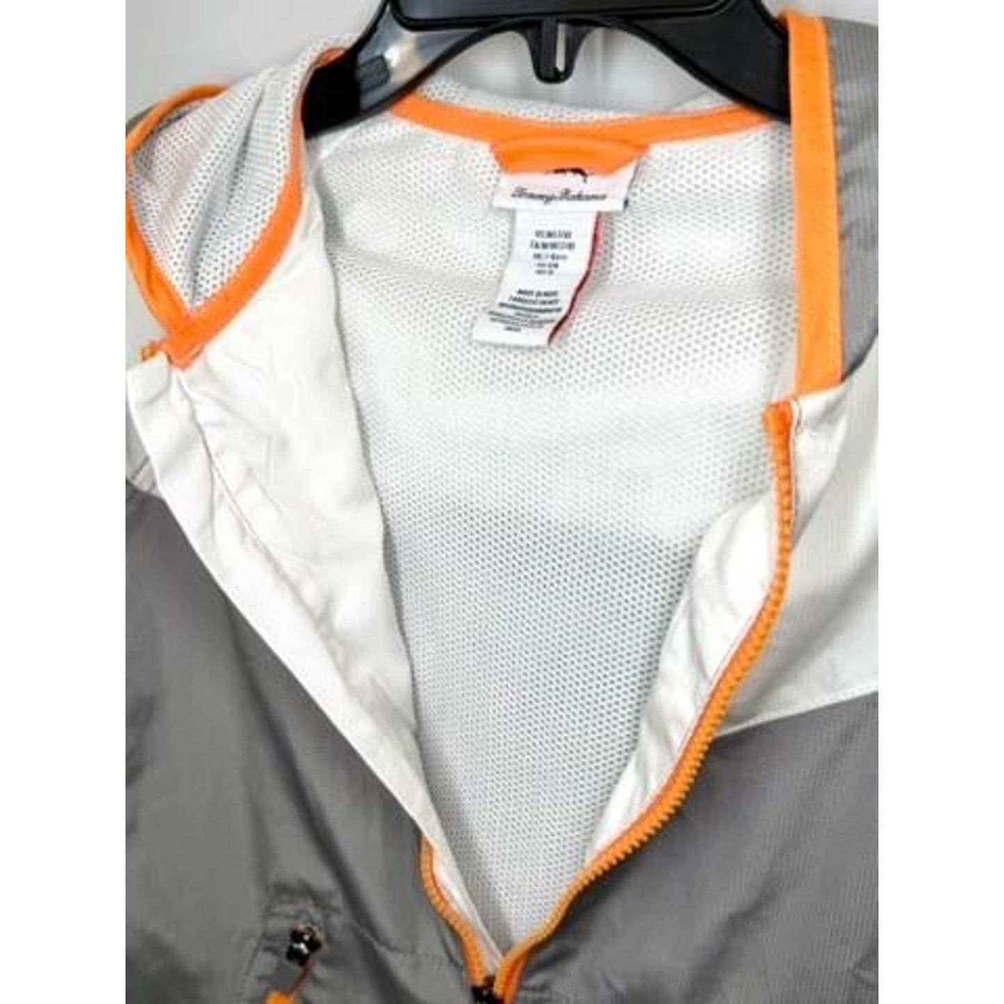 Tommy Bahama Boys Hooded Windbreaker Jacket Size M 7-8 Gray White Orange Zip