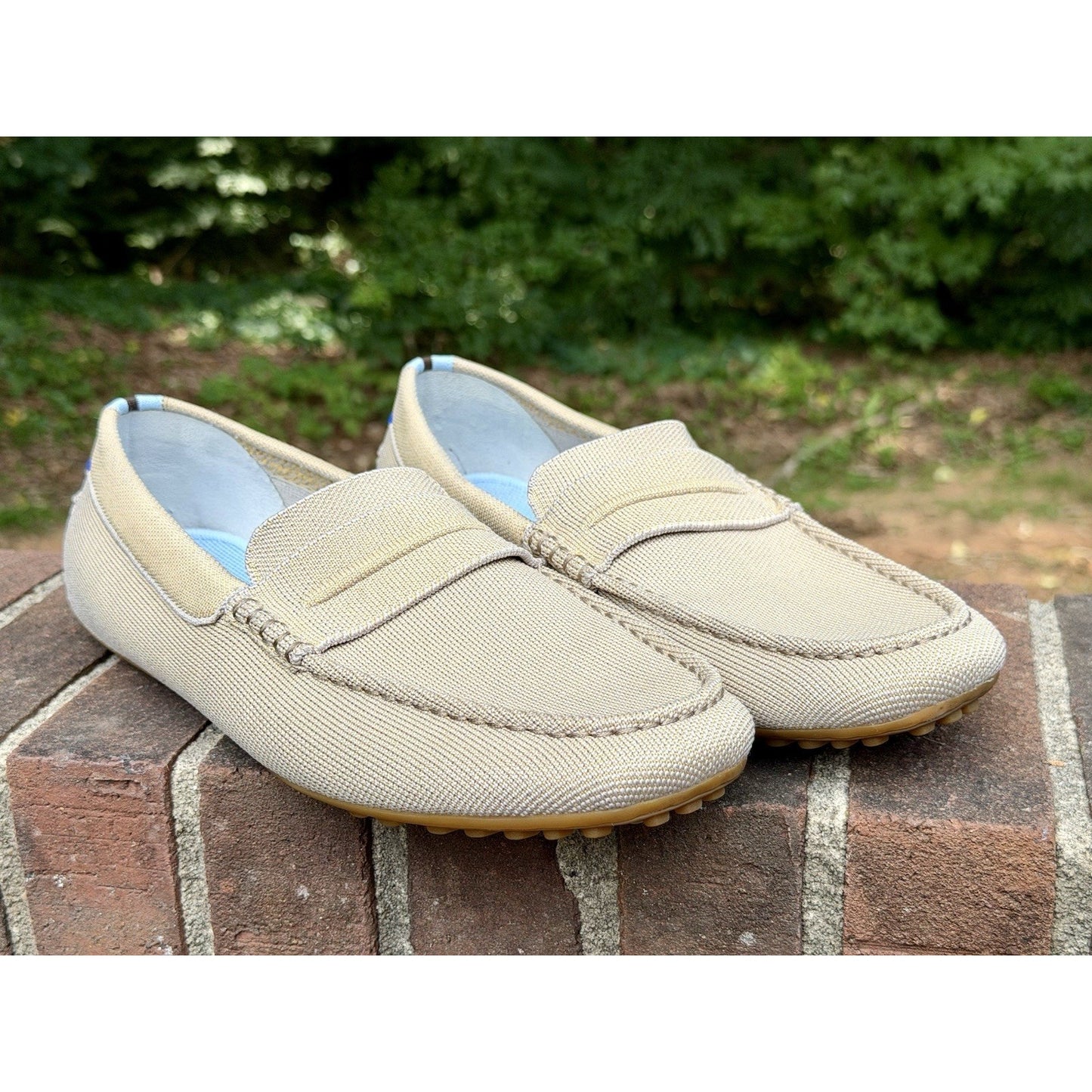 Rothy's The Driving Loafer Mens 12.5 Barley Beige Slip On Knit Shoes Worn Once