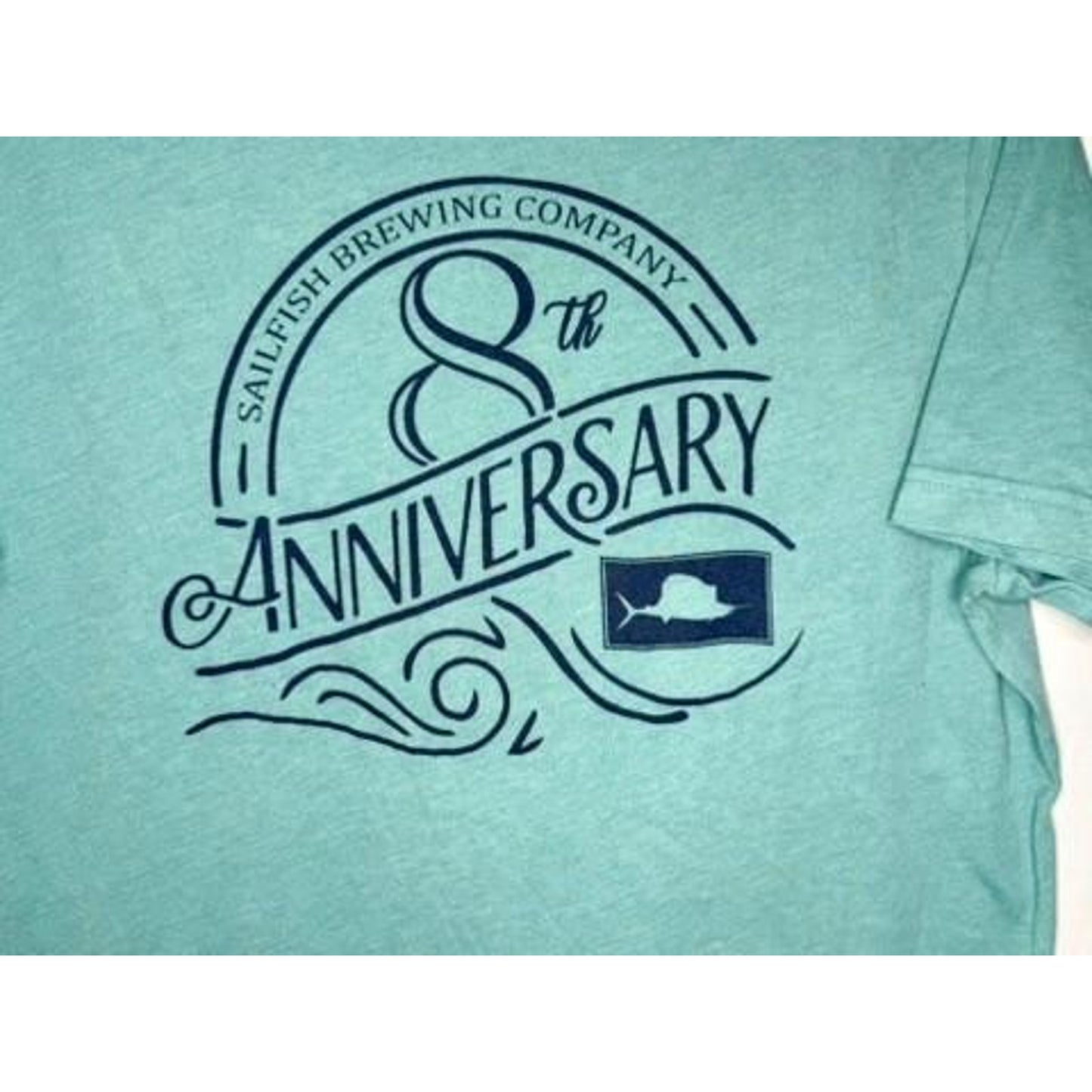 Sailfish Brewing Company 8th Anniversary T-Shirt Mens Teal Green Graphic Tee