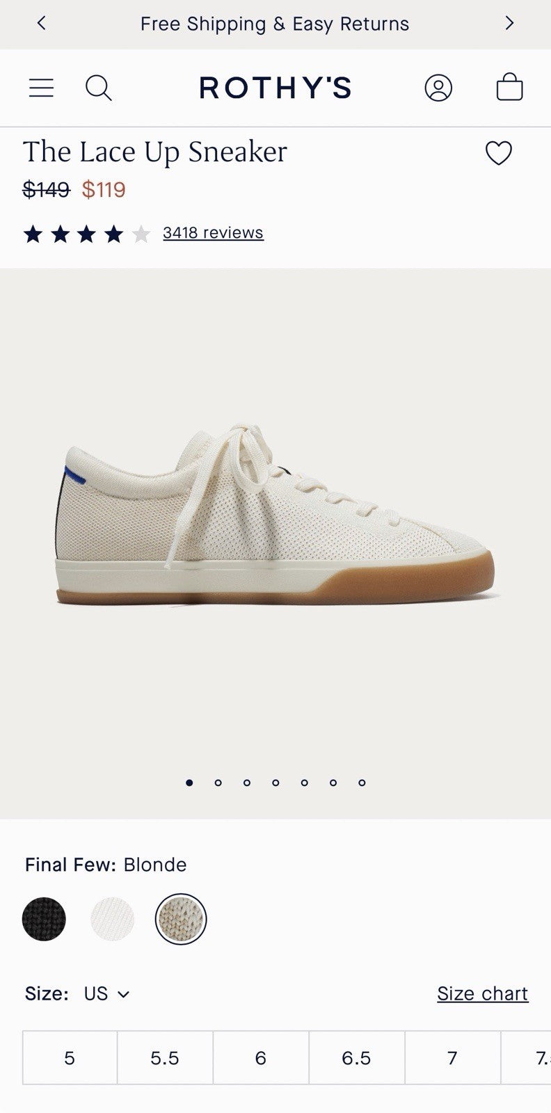 Rothy’s The Lace Up Blonde Sneakers Women's Size 8.5