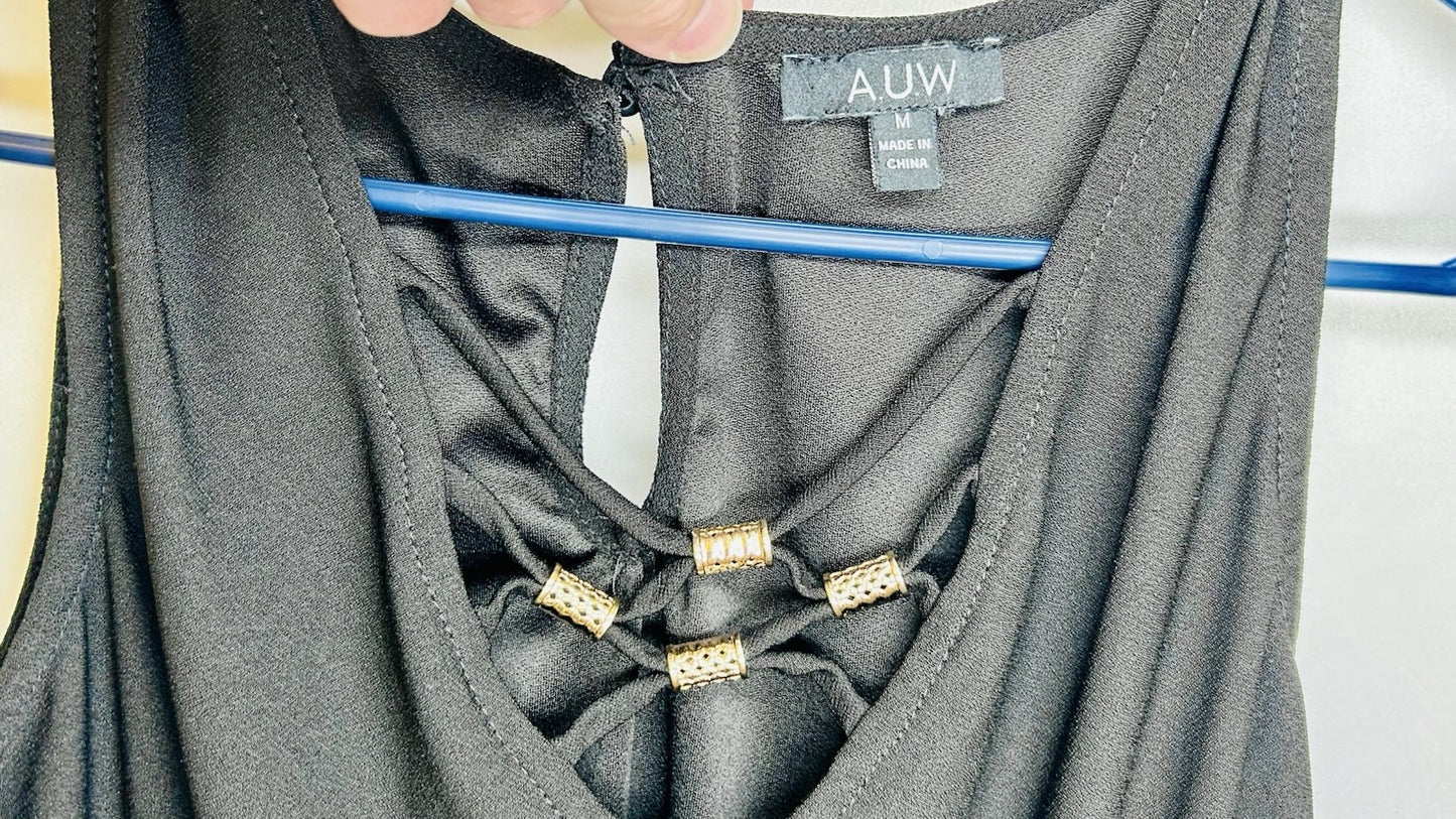 AUW Light Weight Short Sleeve Gold Detail at Neckline Black