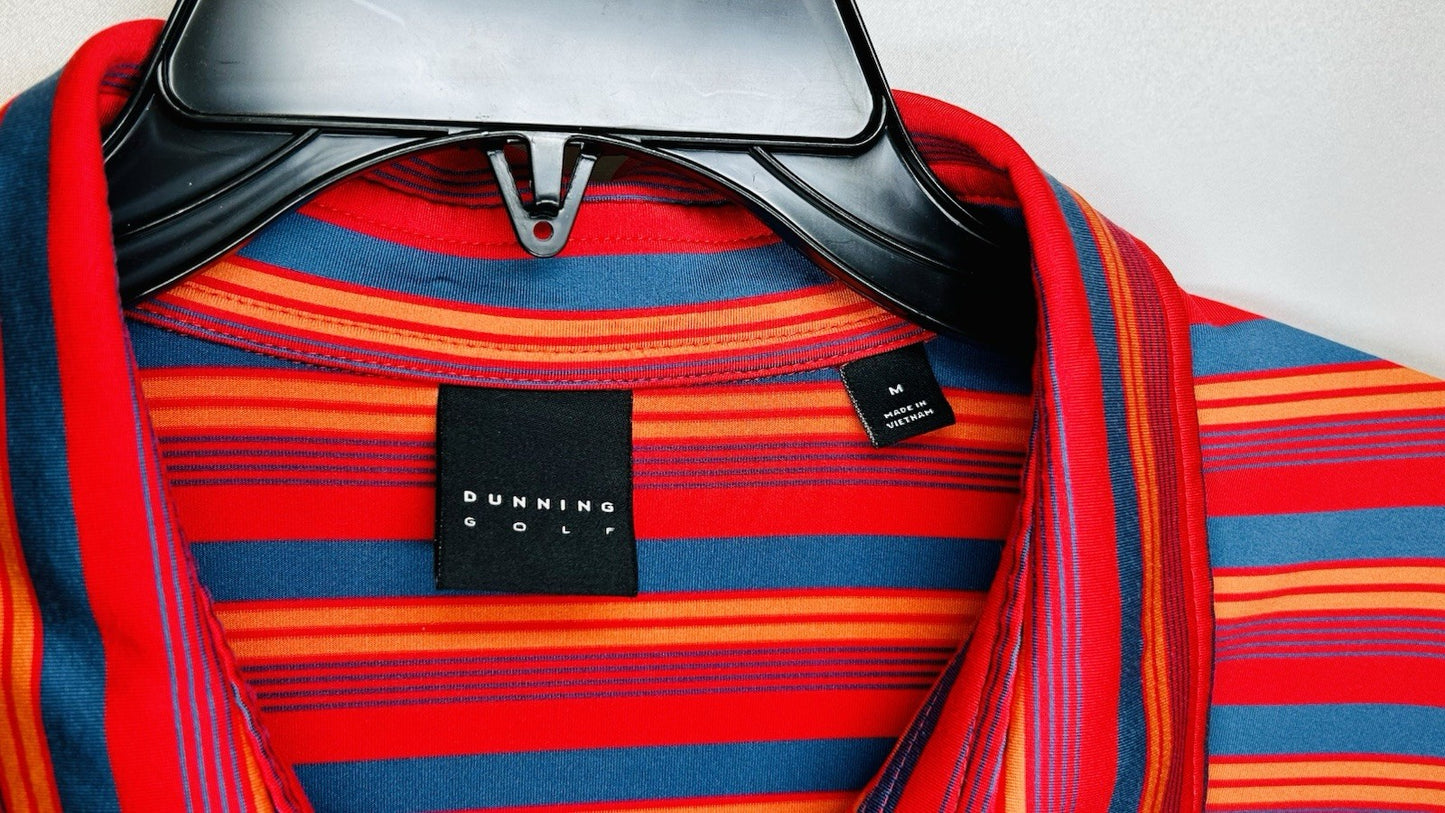 DUNNING Mens Short Sleeve Blue Red Orange Striped Polo Golf Shirt SZ Medium
