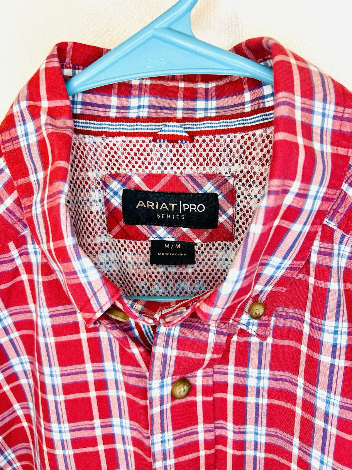 Ariat Pro Series Shirt Mens M Red Check Western Cowboy Short Sleeve Button Down