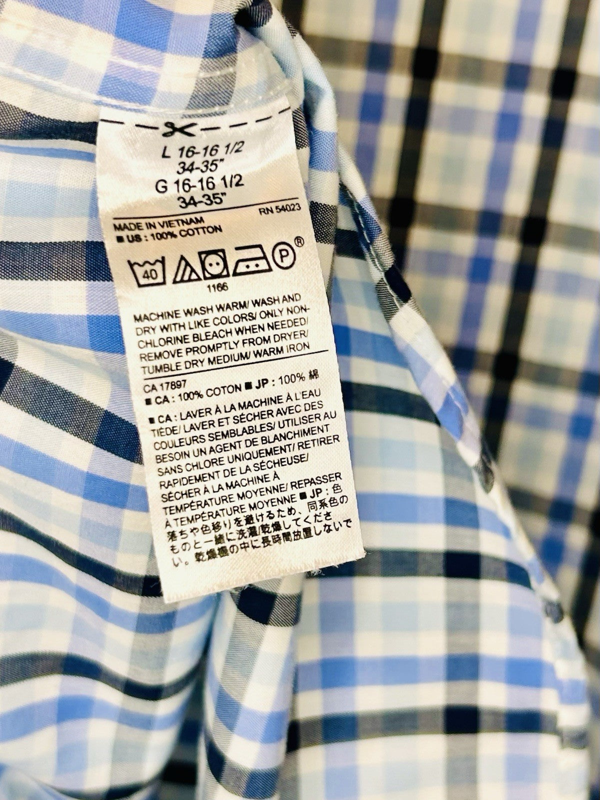 BANANA REPUBLIC Mens Blue Plaid Untucked Fit Shirt Stretch Size L Large