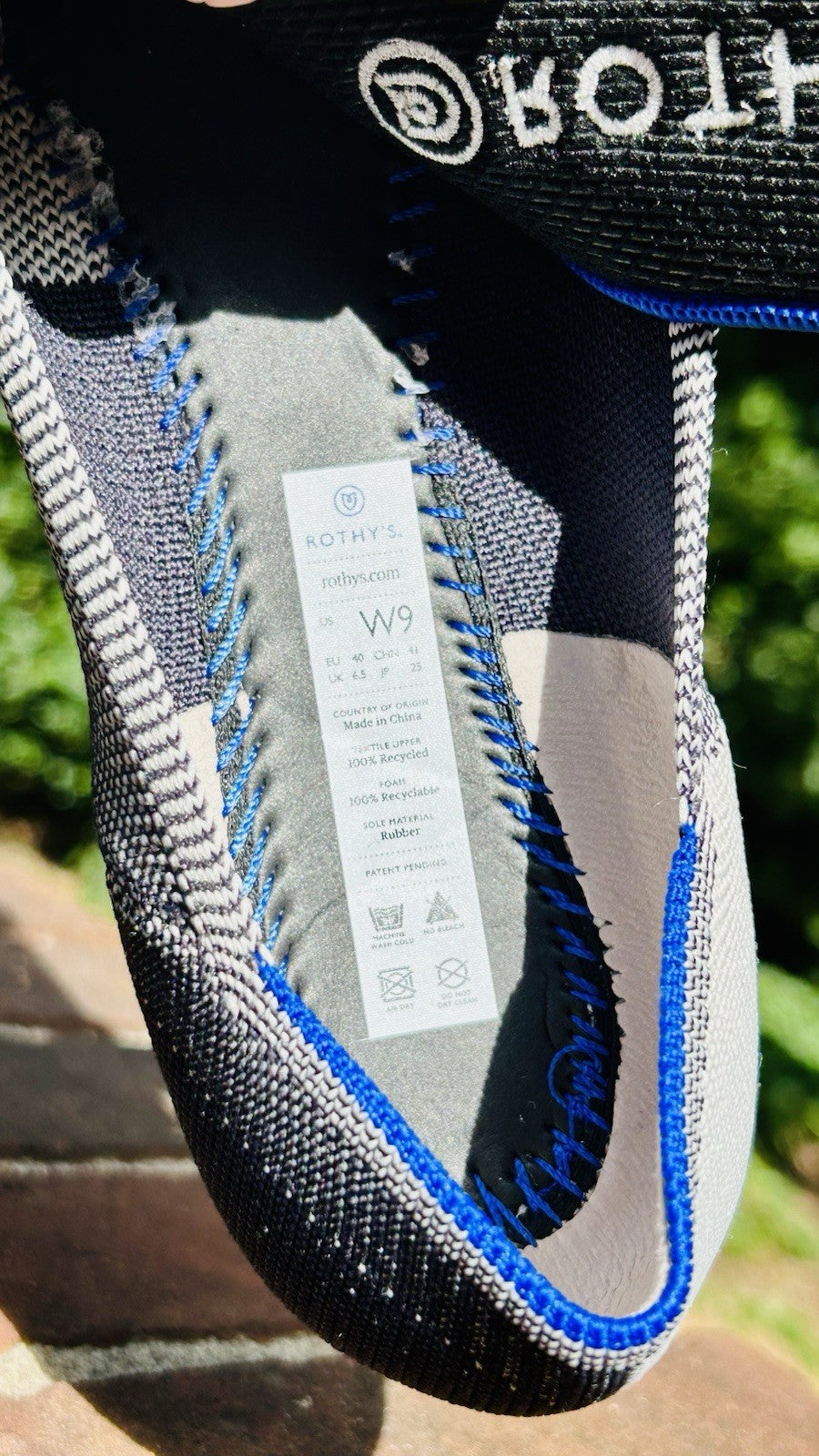 NWOT Rothy's The Flat Captoe Black Color Block Textile Travel Women’s US 9