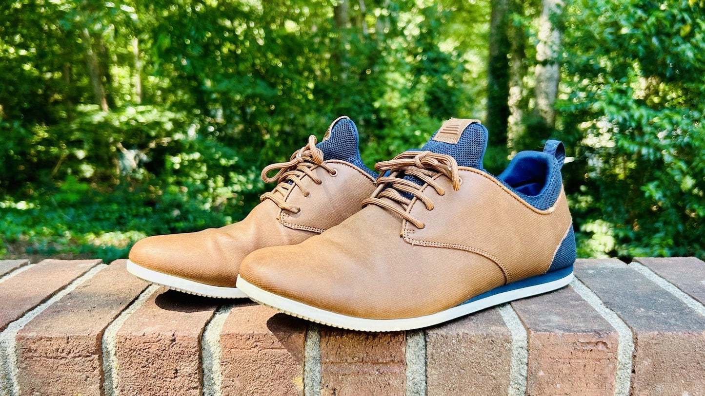 Aldo Mens Preilia Brown Blue Lace Up Low Top Round Toe Sneaker Shoes Size 8