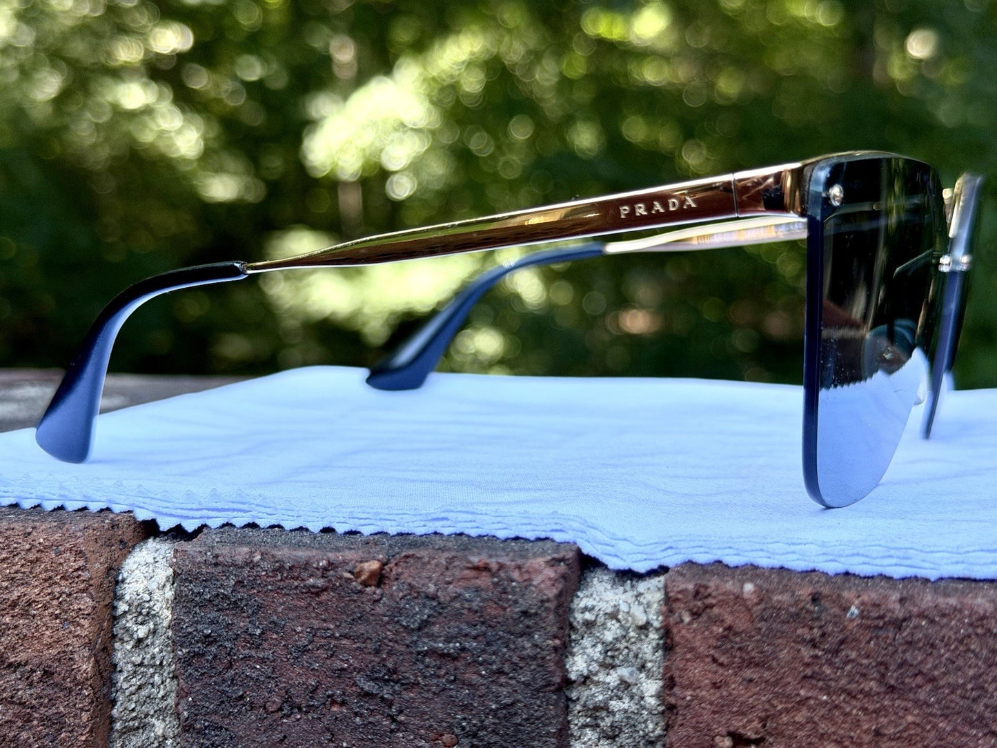 PRADA Cinéma SPR 68T Sunglasses Pale Gold Gray Mirror Polarized Cat Eye PR68TS