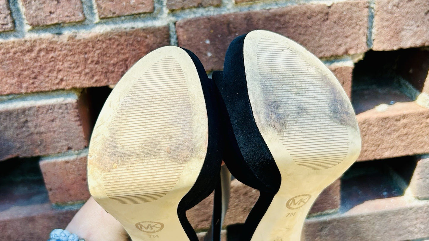 Michael Kors Women's Leighton Open Toe Suede Sandal Graphite Size 7 M
