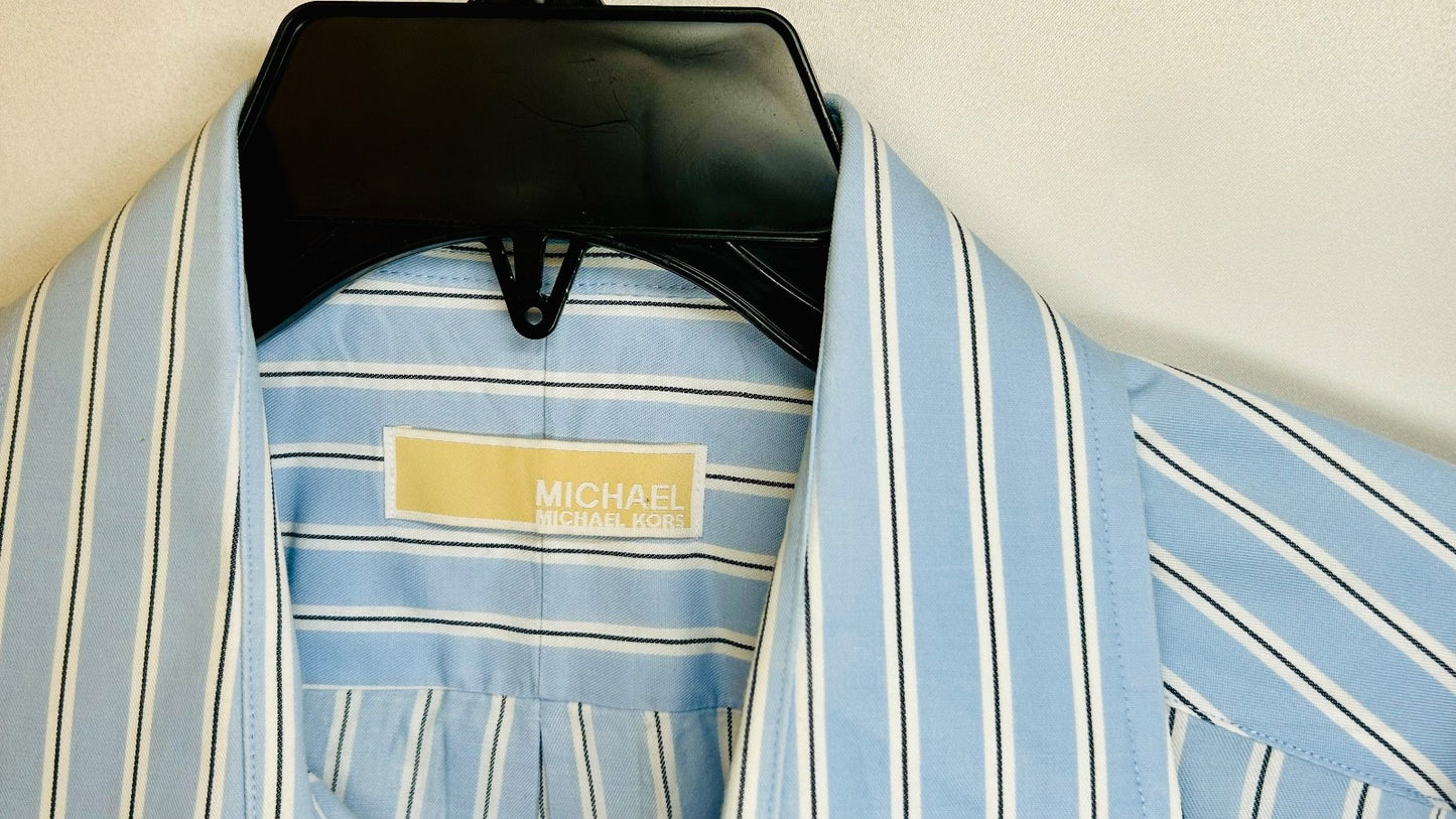 Michael Kors Shirt Mens Dress Shirt Regular Blue White Striped SZ 17 1/2
