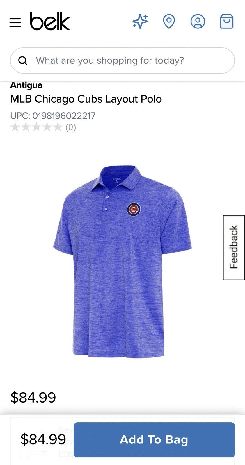 Chicago Cubs Antigua Polo Shirt Men’s Large Blue MLB Baseball Fan Apparel Gear