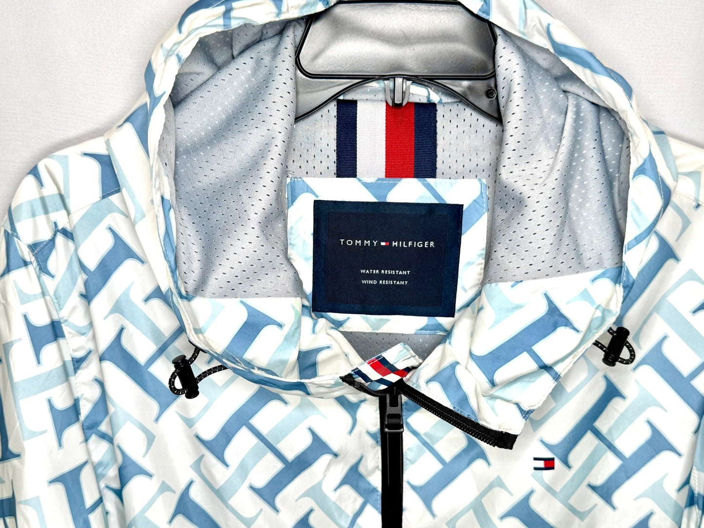 Tommy Hilfiger Womens M Windbreaker Jacket Hooded Monogram Print Water Resistant