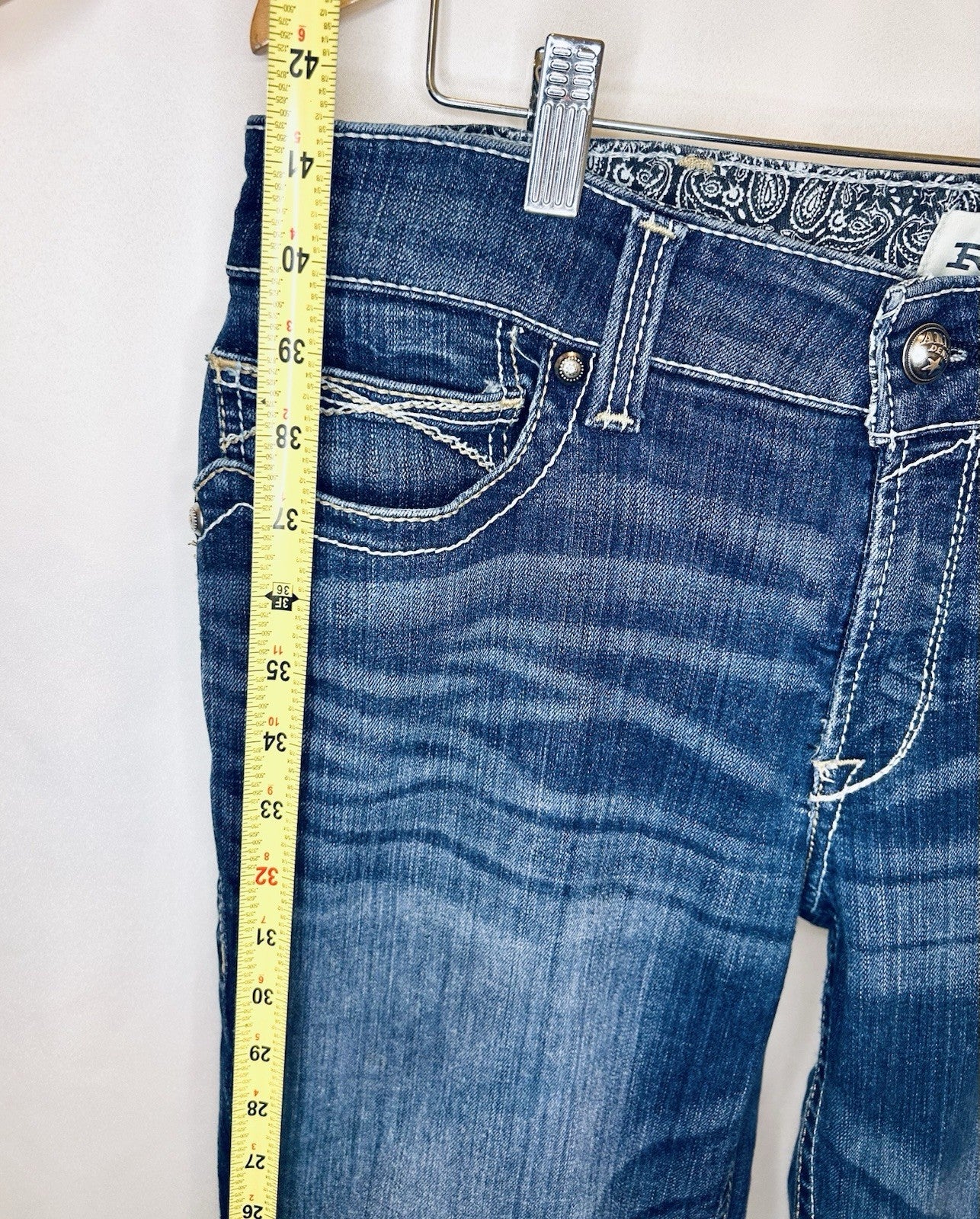 Ariat Real Jeans Women's 33R Blue Denim Mid Rise Bootcut Marine Entwined Stitch