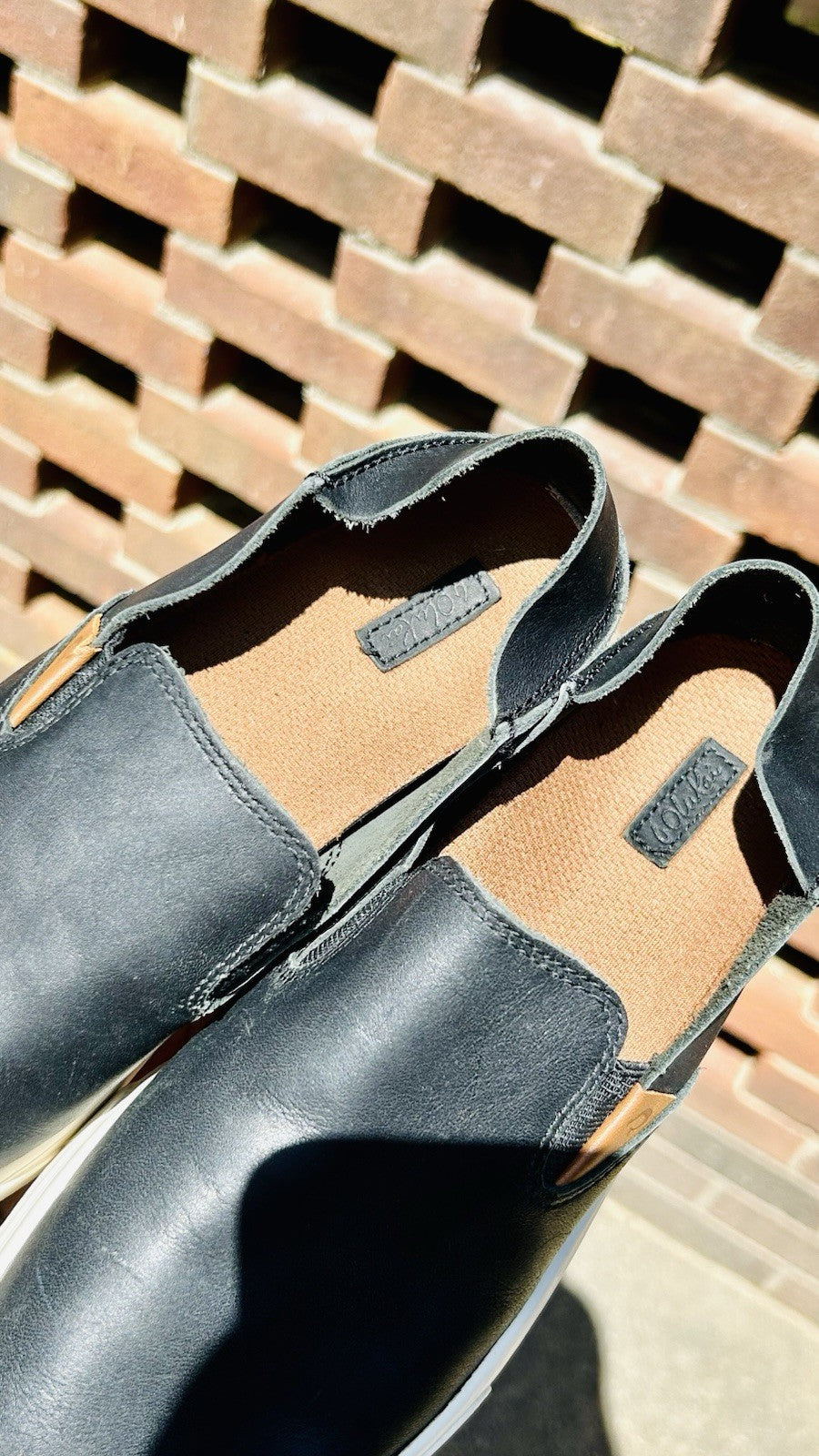 OluKai Women's 7 Shoes Black Slip-On Sneakers Pehuea Leather Loafer Boat Shoes