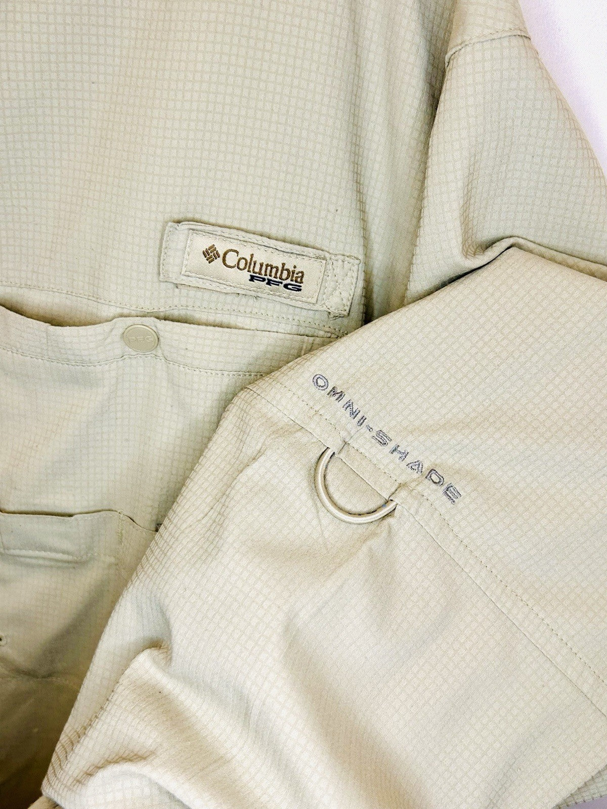 Columbia Men's Large PFG Shirt Omni Shade Vented Long Sleeve Button Beige