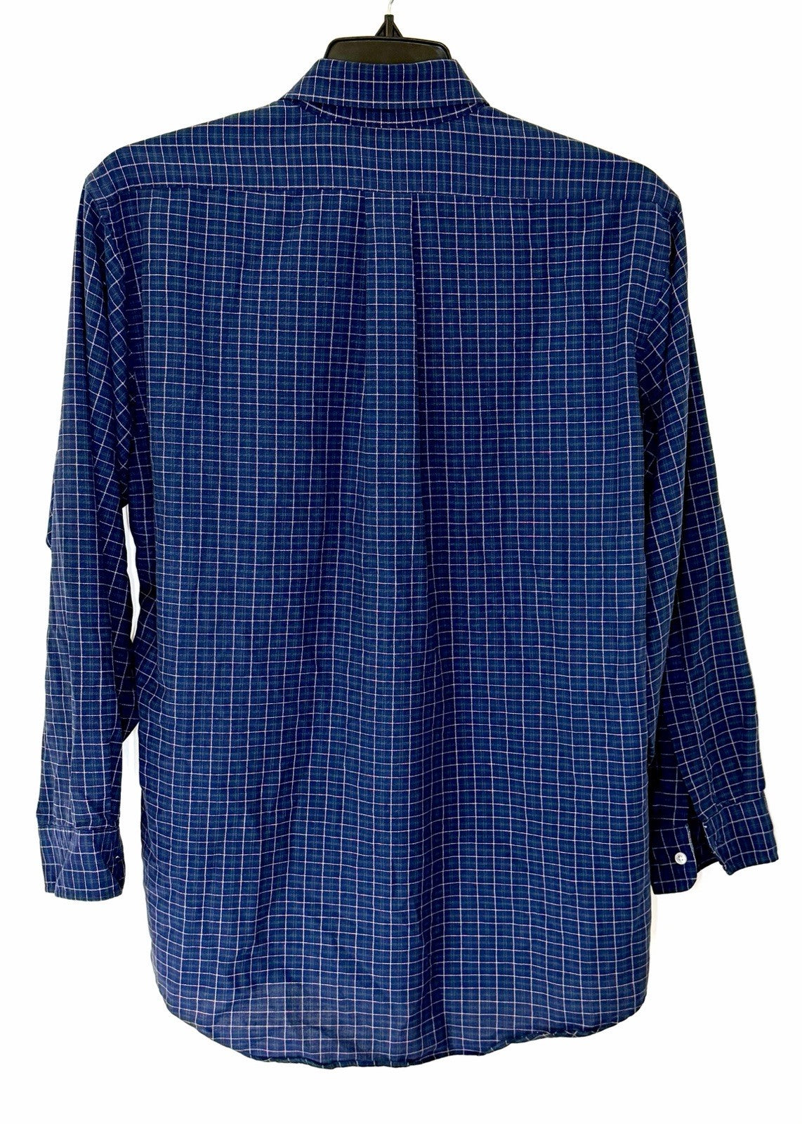 Vintage LL Bean Green and Navy Plaid Button Down Shirt Made in USA Men Sz 17-34