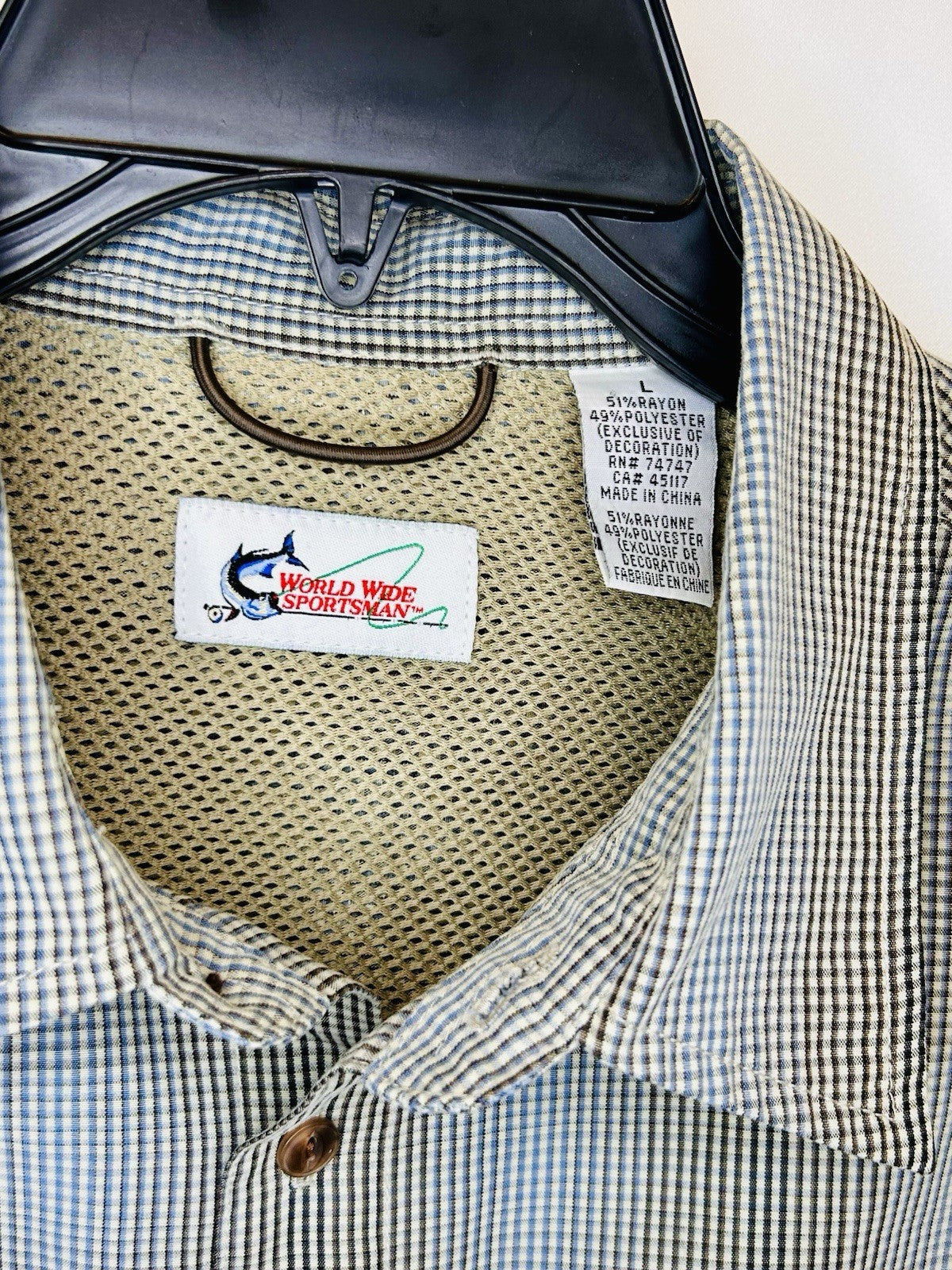 World Wide Sportsman Long Sleeve Button Up Vented Fishing Safari Shirt Gray SZ L