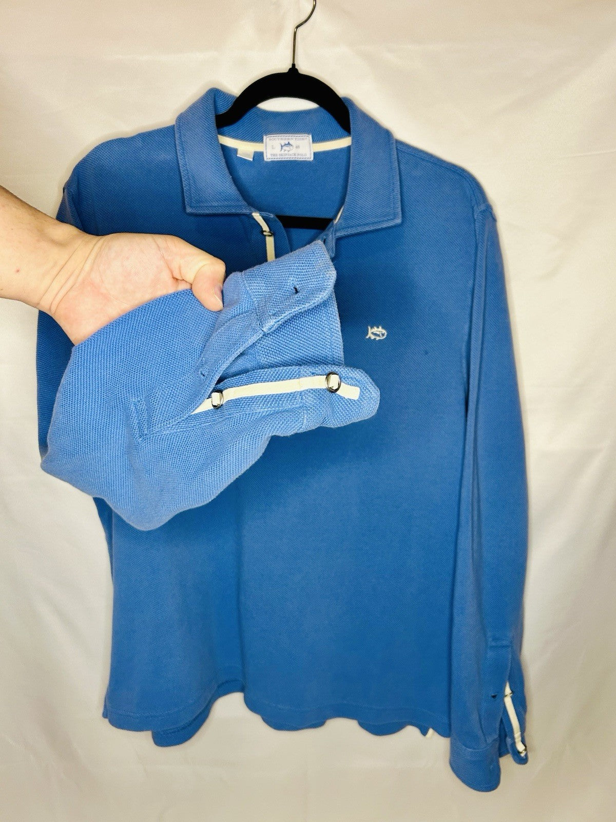Southern Tide Skipjack Polo Long Sleeve Casual Shirt Blue Men's Large