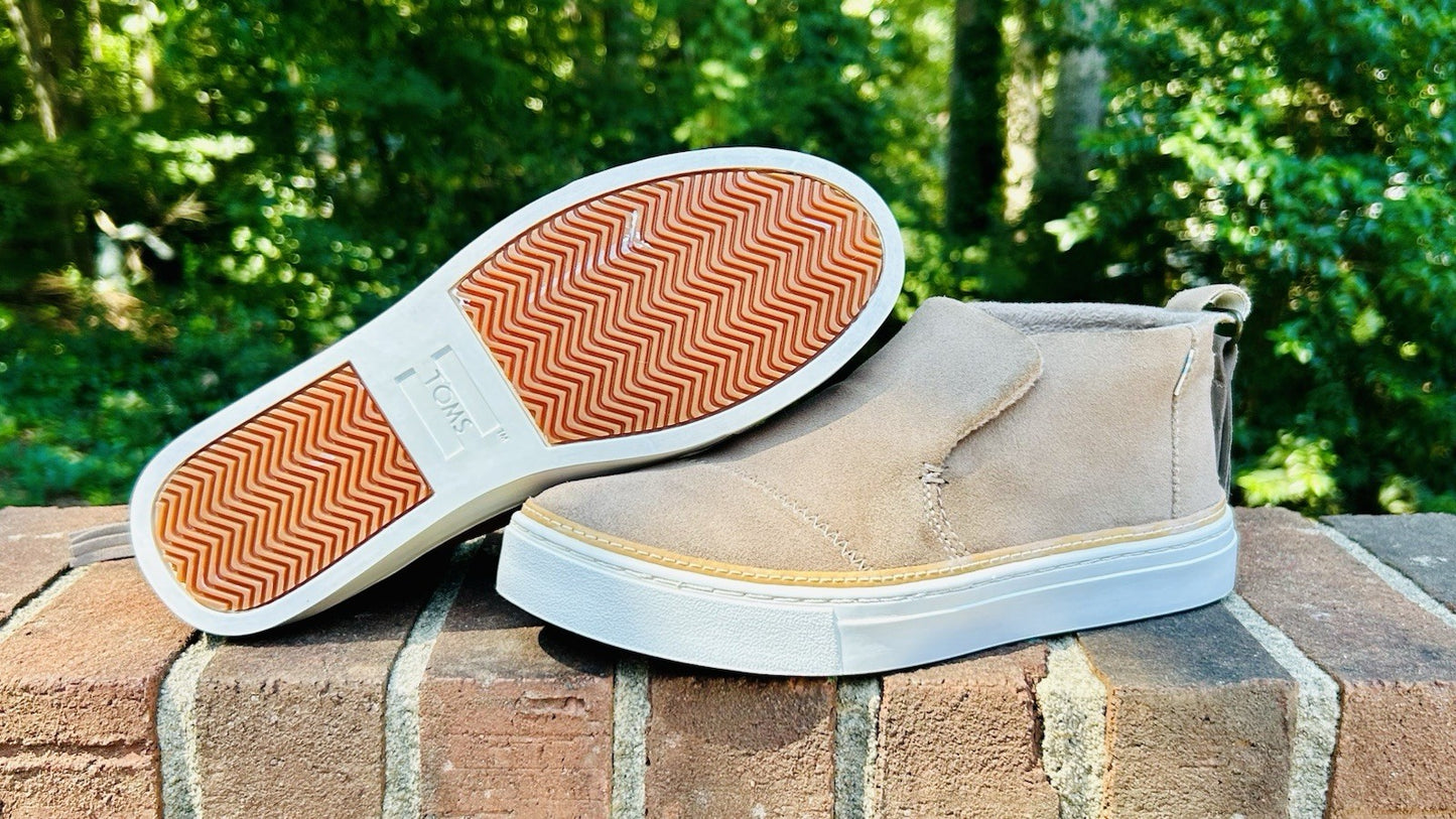 Toms Shoes Womens 7 Paxton Mid Cut Slip On Sneakers Brown Suede Back Zip Casual