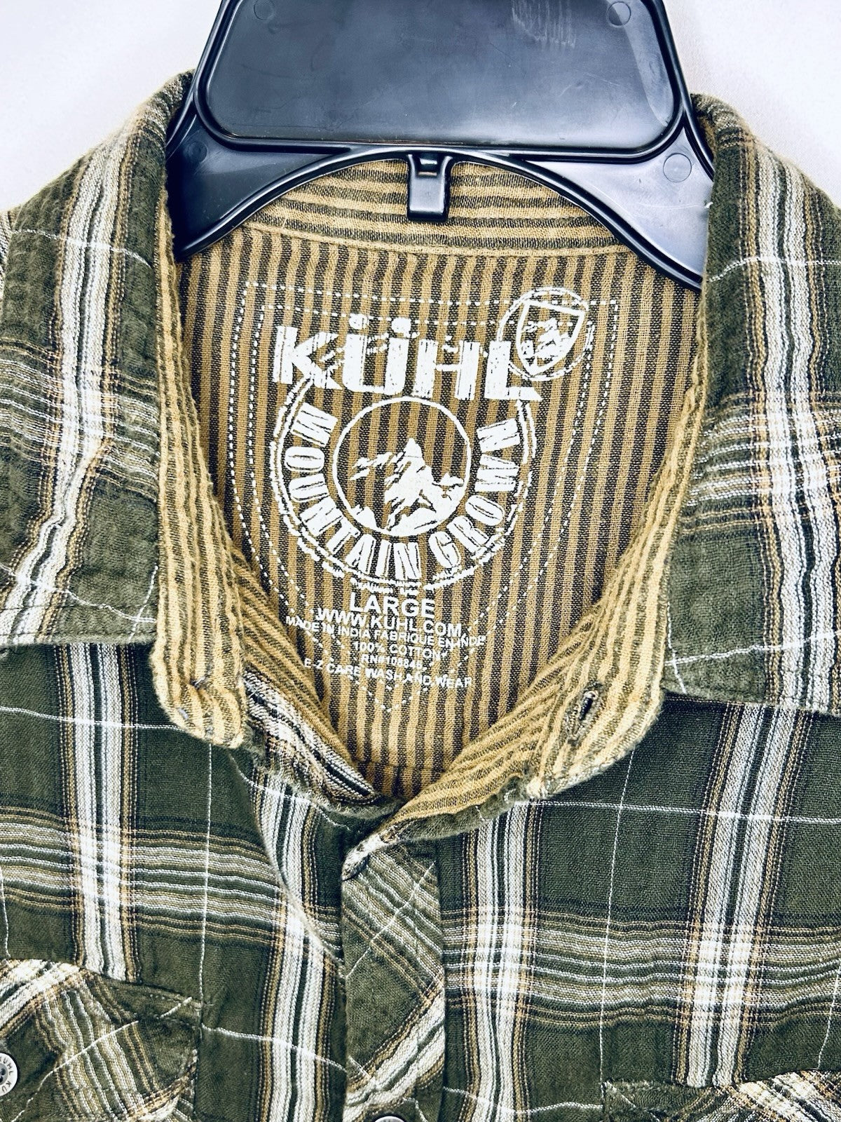 Kuhl Flannel Mens Large Beige Dillingr Plaid Hiking Outdoor Soft Long Sleeve