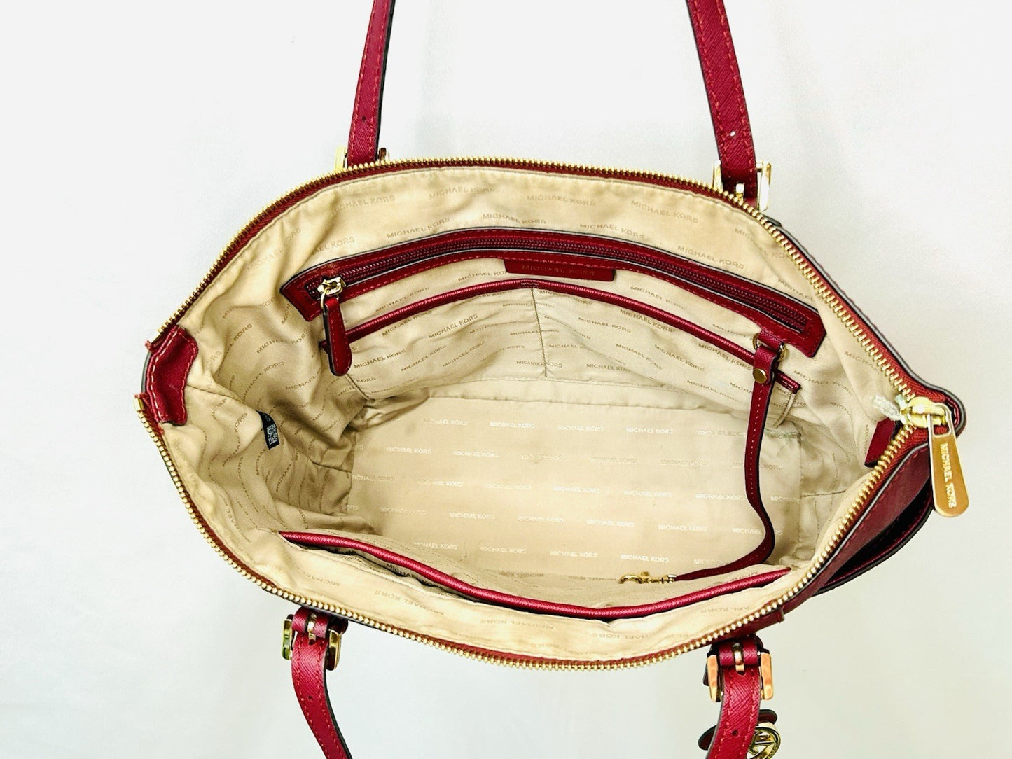 Michael Kors EW TZ TOTE Cherry Color Leather/Gold Hardware Retail $298.00