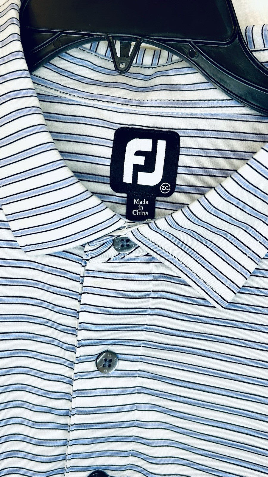 FootJoy FJ Polo Golf Shirt Men 2XL Blue/White Striped Short Sleeve Performance