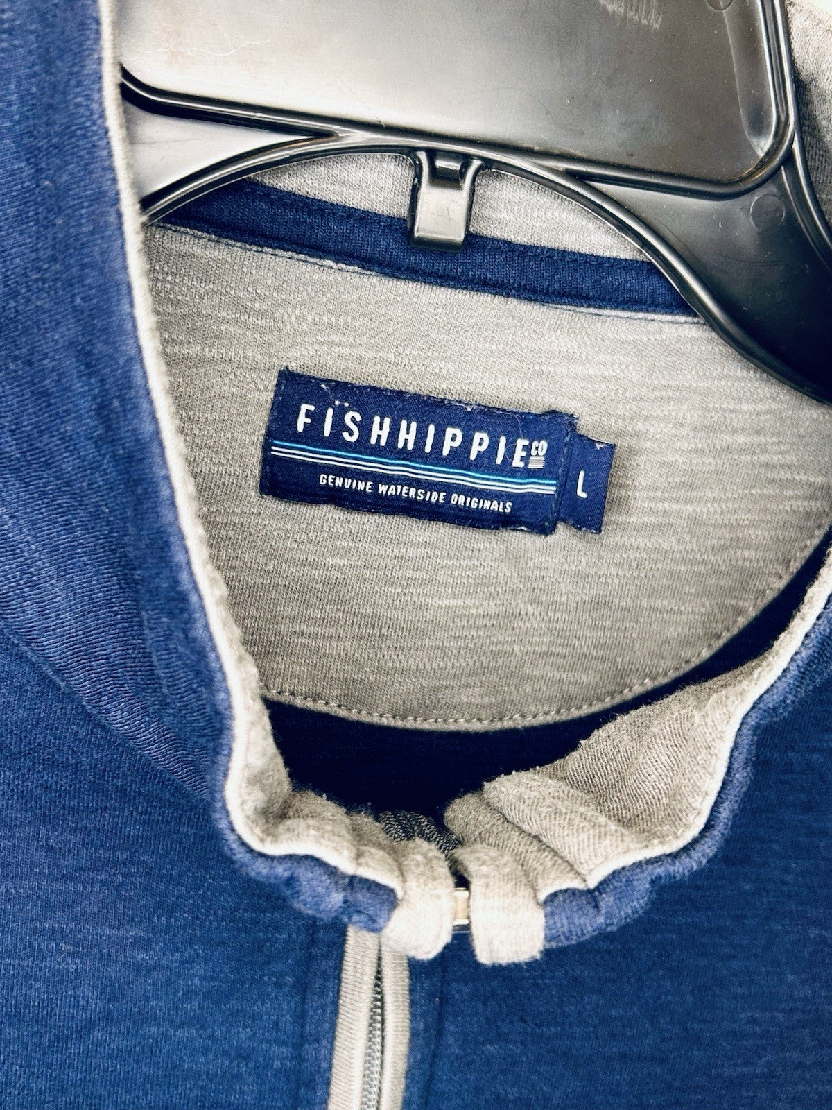 Fish Hippie 1/4 Zip Pullover L Men Teal Blue Cotton Modal Made India YGI Q4-77