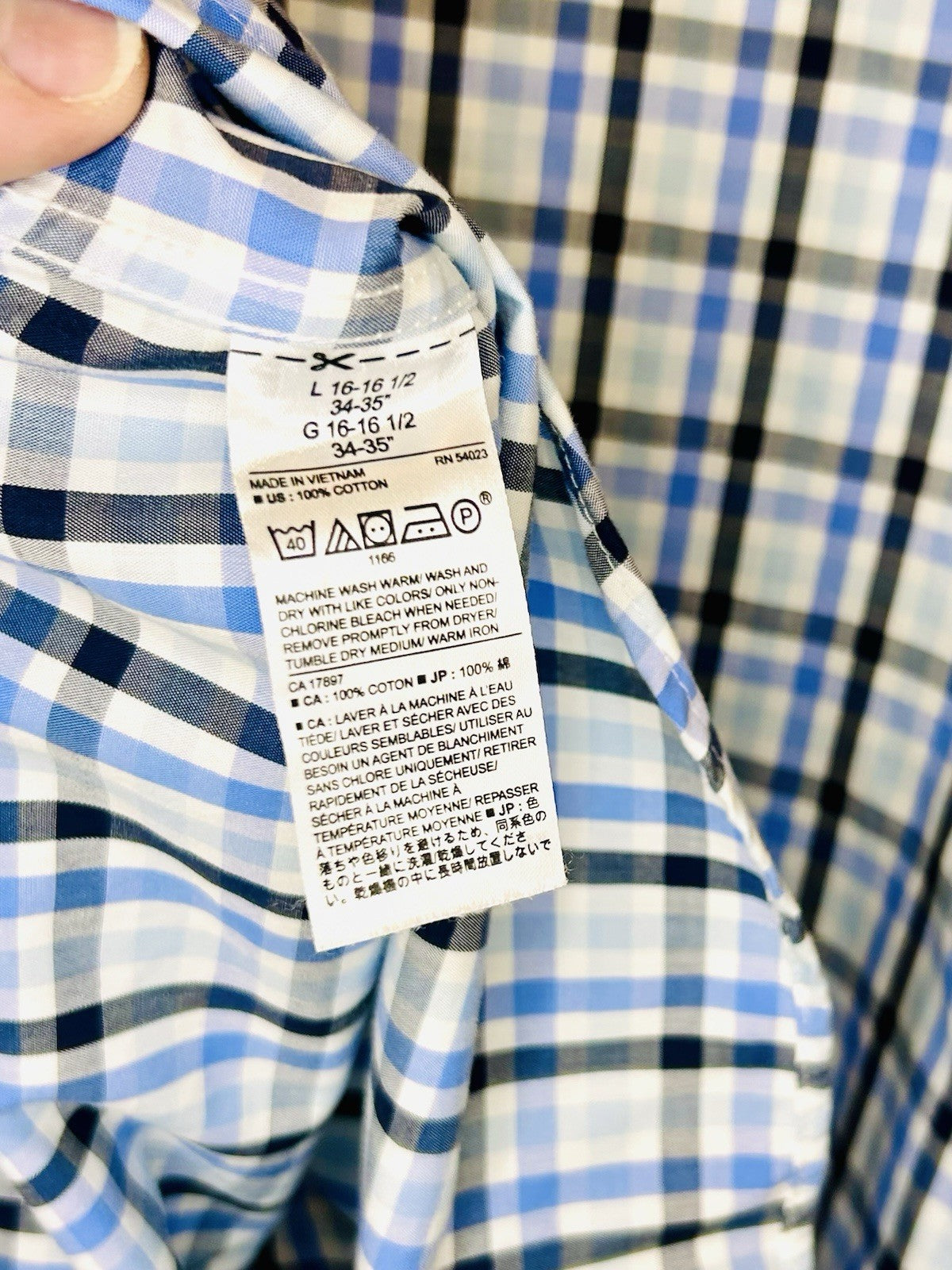 BANANA REPUBLIC Mens Blue Plaid Untucked Fit Shirt Stretch Size L Large