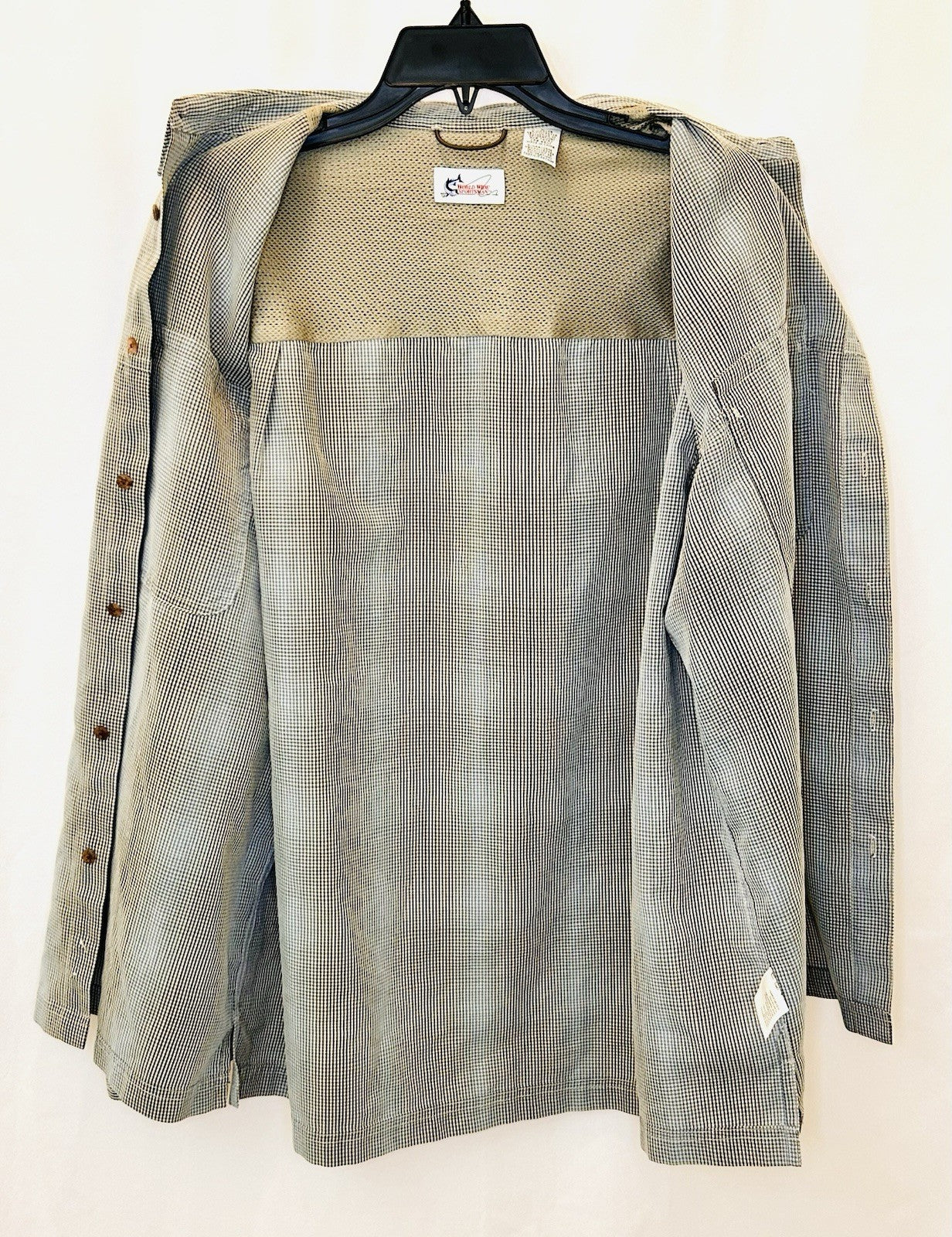 World Wide Sportsman Long Sleeve Button Up Vented Fishing Safari Shirt Gray SZ L