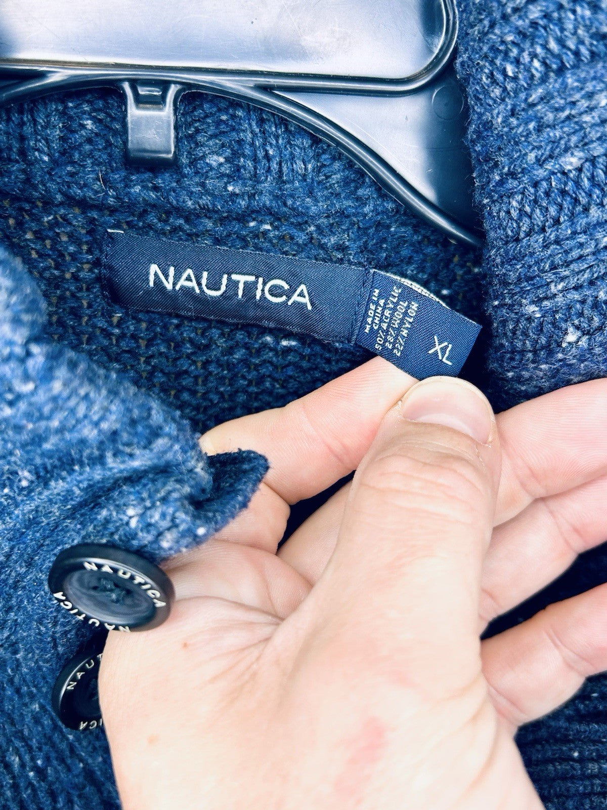 Nautica Men's 4 Button High-Neck Thick Winter Knit Navy Blue Sweater Size XL