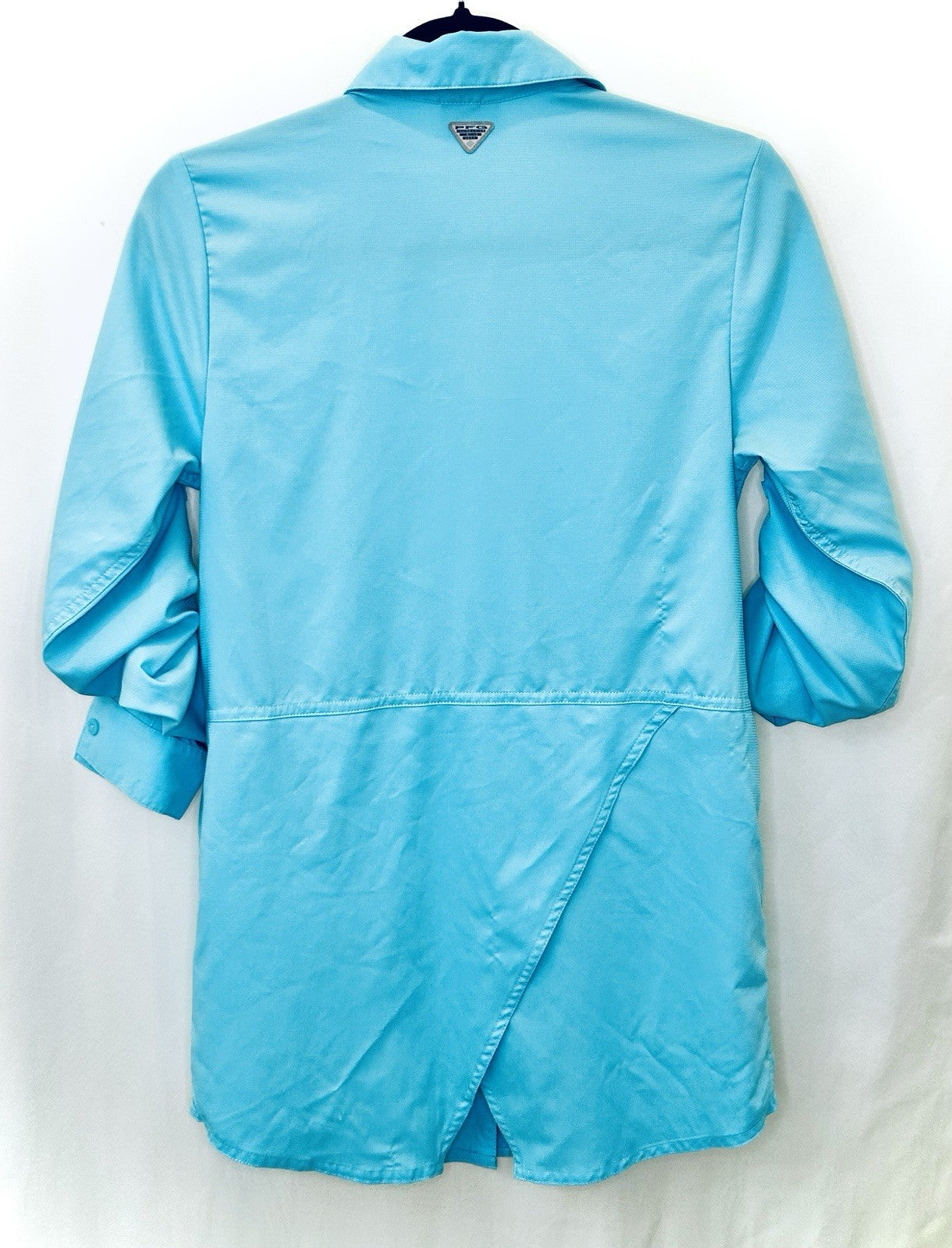 Columbia Woman’s Long Sleeve Roll Tab Lightweight Blouse Stretch Turquoise XS