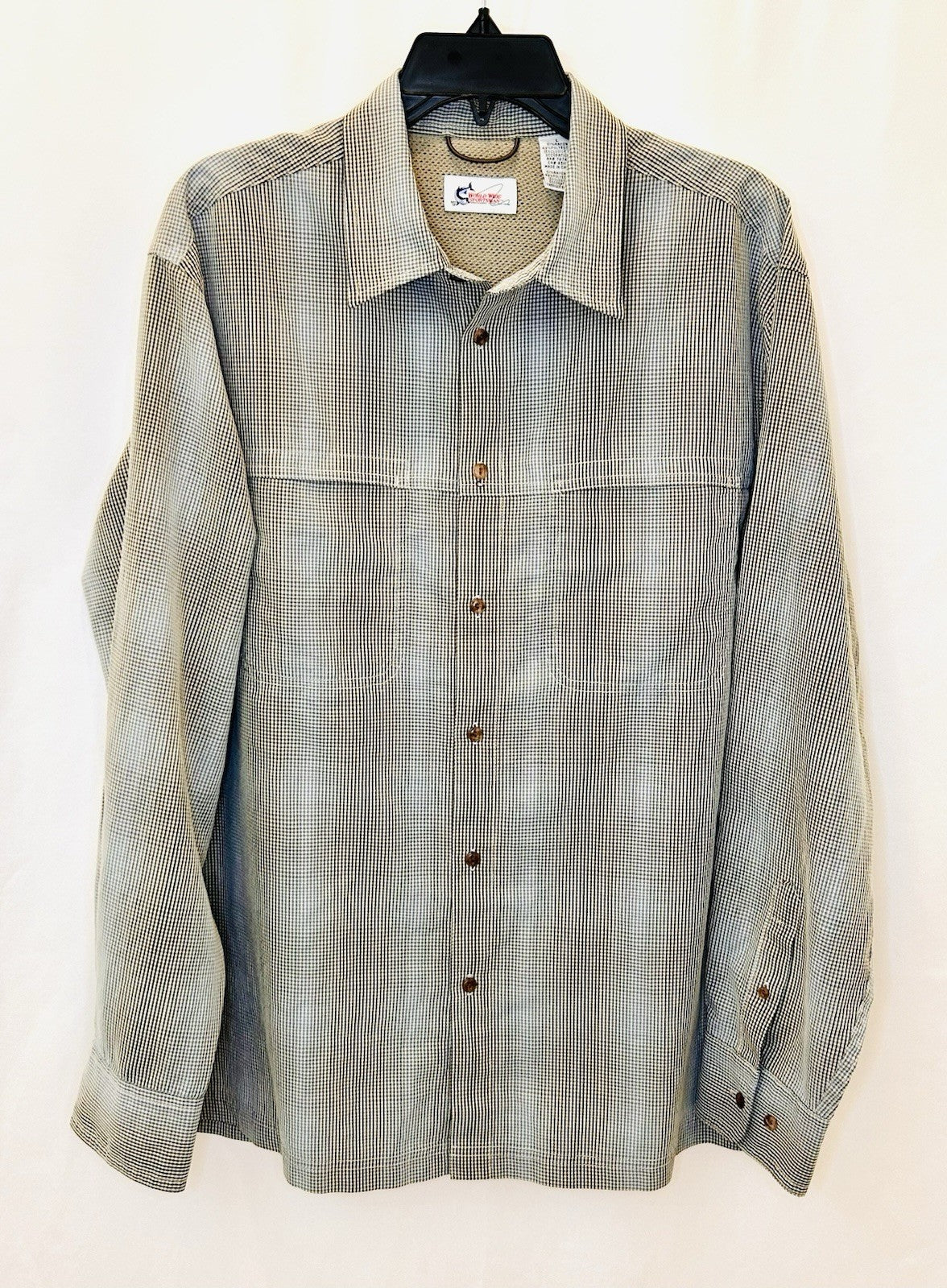 World Wide Sportsman Long Sleeve Button Up Vented Fishing Safari Shirt Gray SZ L