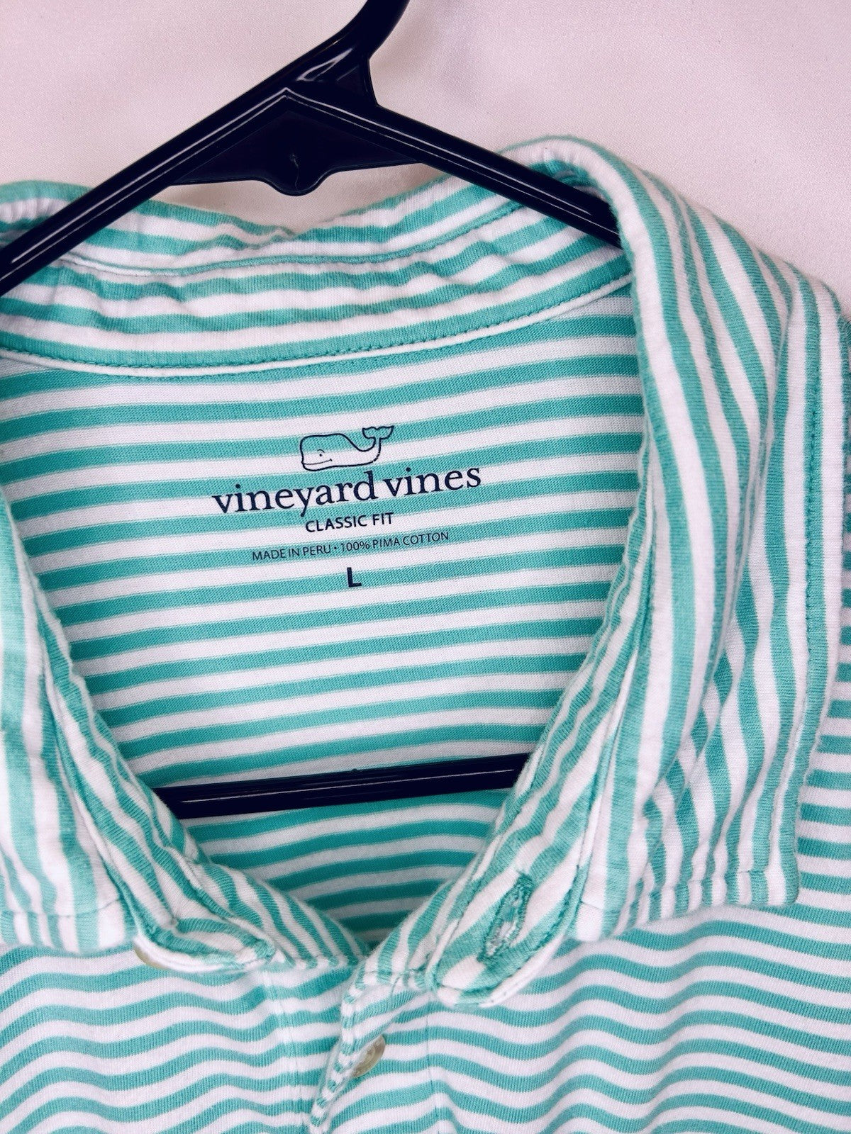 Vineyard Vines Performance Polo Shirt Men's Large Green White Striped Golfing