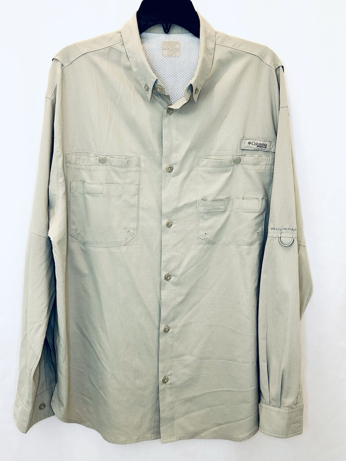 Columbia Men's Large PFG Shirt Omni Shade Vented Long Sleeve Button Beige