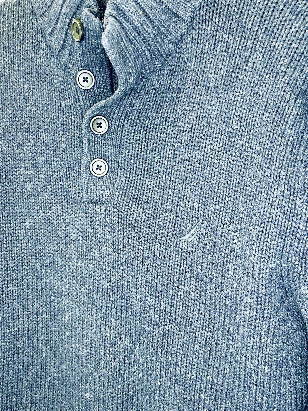 Nautica Men's 4 Button High-Neck Thick Winter Knit Navy Blue Sweater Size XL