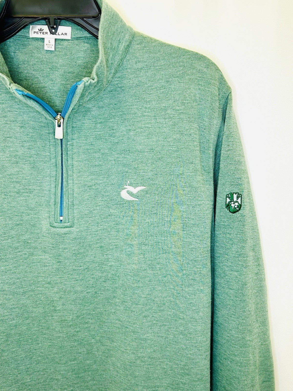 PETER MILLAR Mens L LARGE PULLOVER CROWN COMFORT 1/4 ZIP POLO GREEN |NEW $140