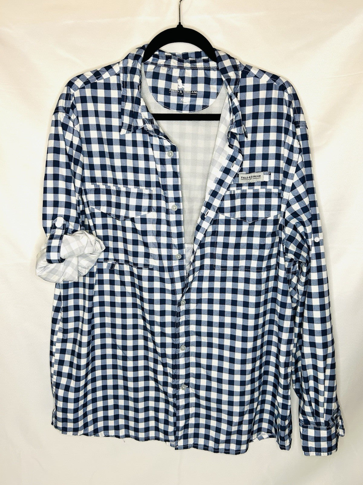 Field & Stream Men's Long Sleeve Latitude Fishing Shirt Gingham Navy/White XL