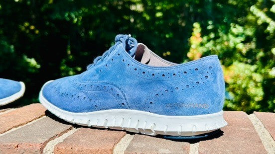 Cole Haan Zerogrand Wingtip Oxfords Blue Suede Women's Shoes Size 7.5 B EUC