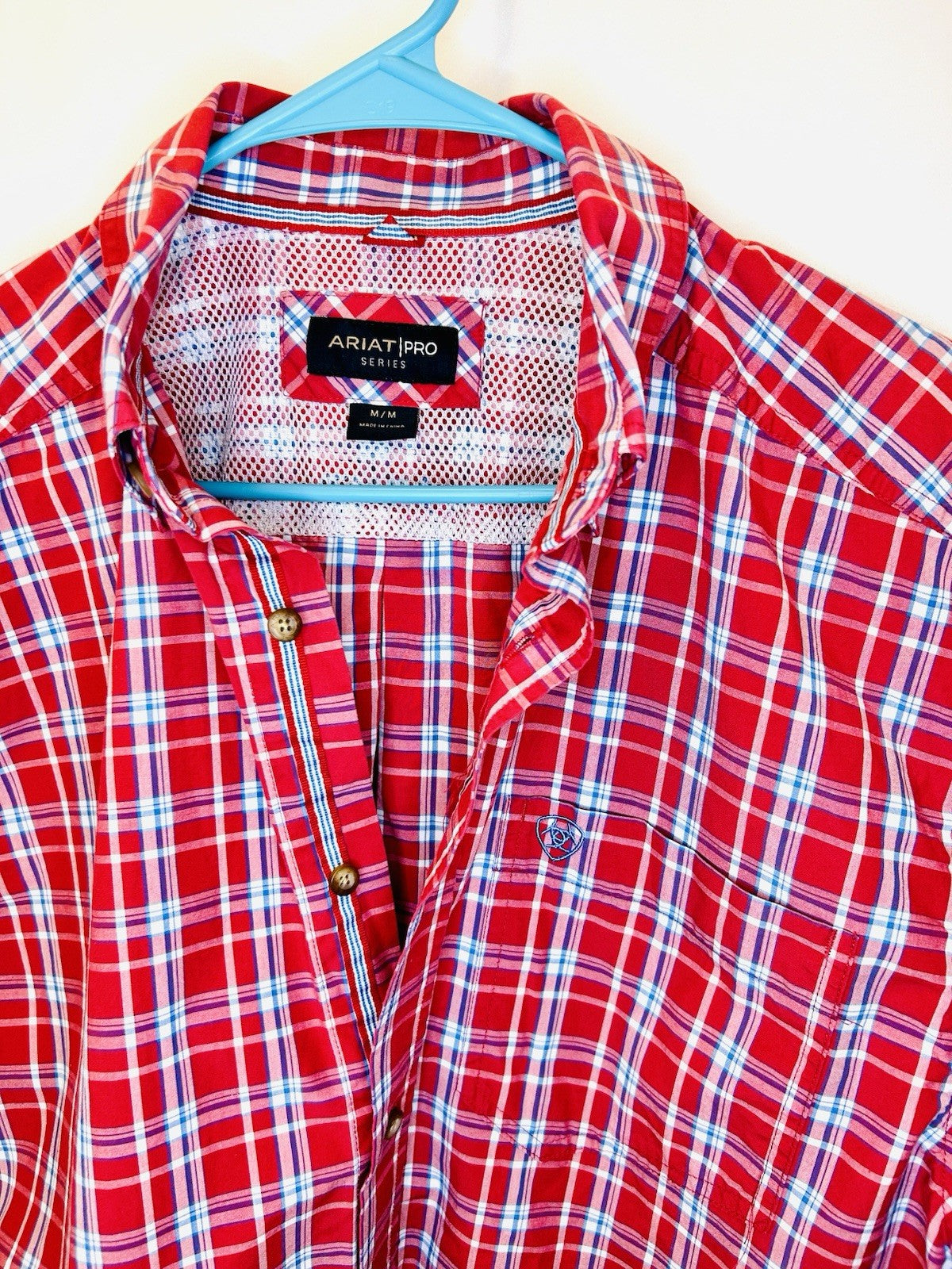 Ariat Pro Series Shirt Mens M Red Check Western Cowboy Short Sleeve Button Down