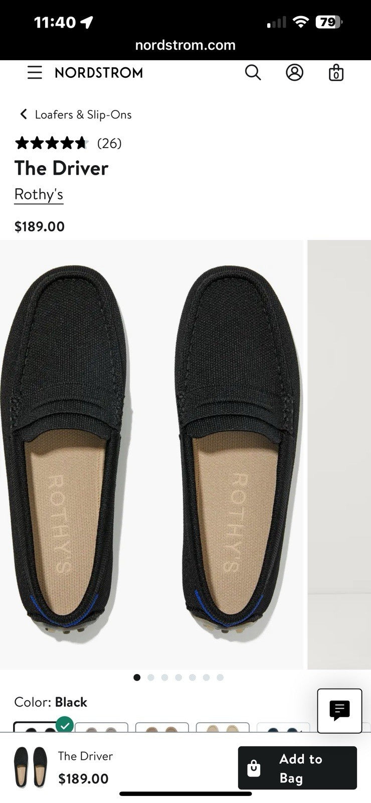 Rothy's The Driver Loafer - Black - Size W11 / M9.5 /EU41 - $189 Retail