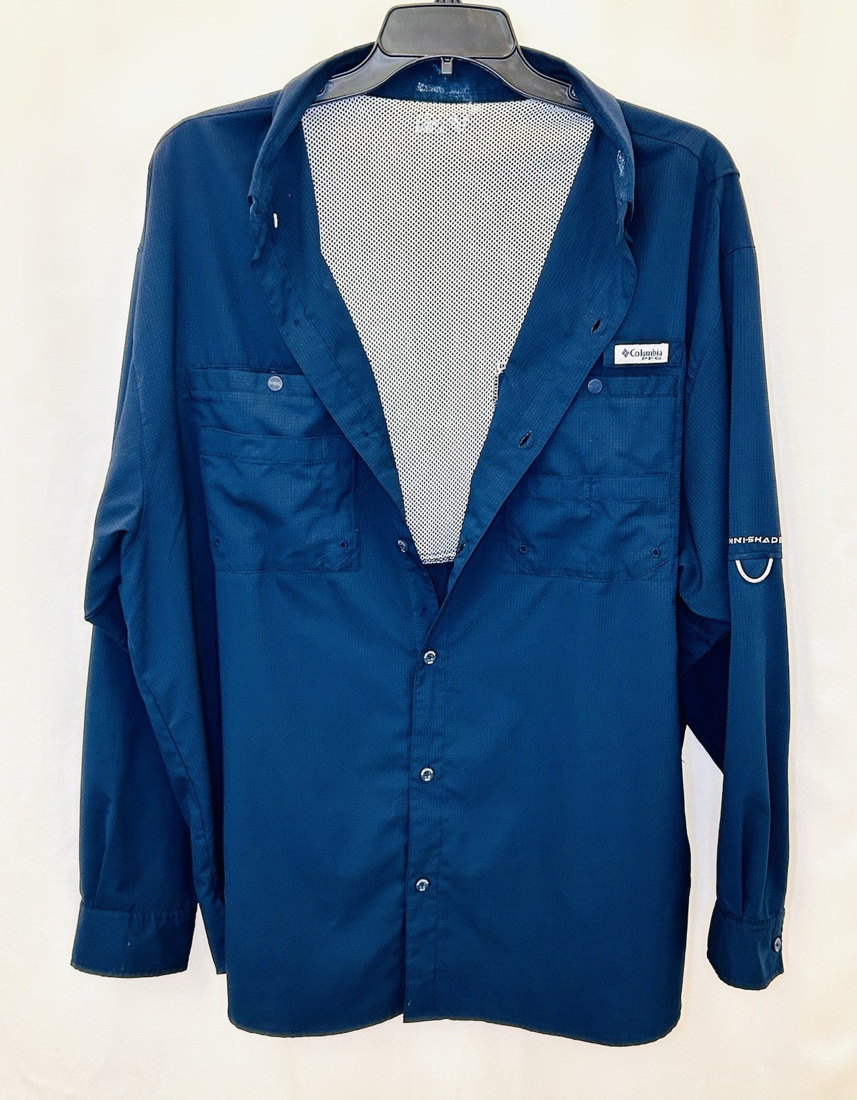 COLUMBIA PFG Tamiami II Long Sleeve Shirt Mens 2XL Carbon Blue Fishing Omni Wick