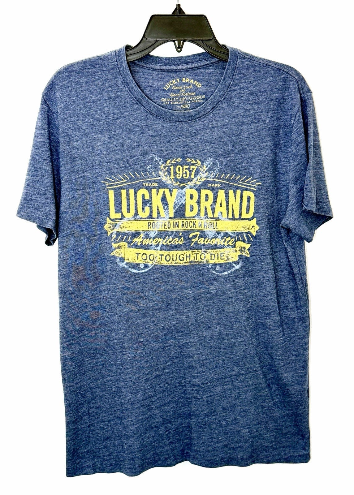 Lucky Brand Blue Heathered Graphic Tee T-Shirt “Rooted In Rock & Roll Size M