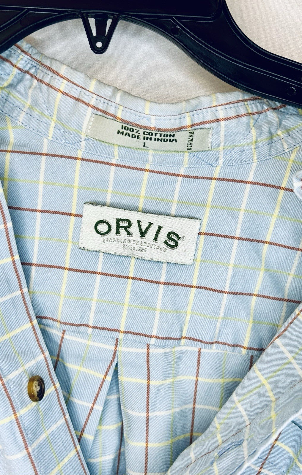 Orvis 100% Cotton Plaid Long Sleeve Button Down Shirt /Men's XL / Blue